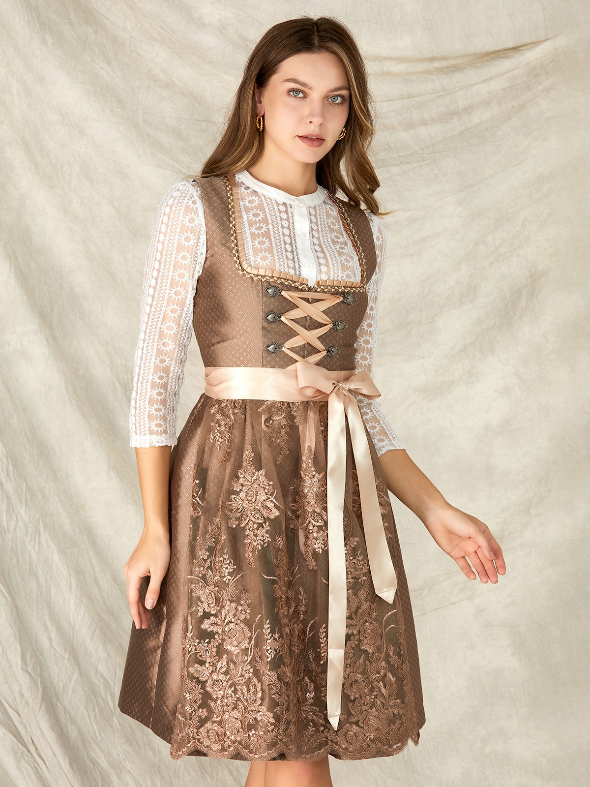 Brown hook closure straight neckline Dirndl Nele 