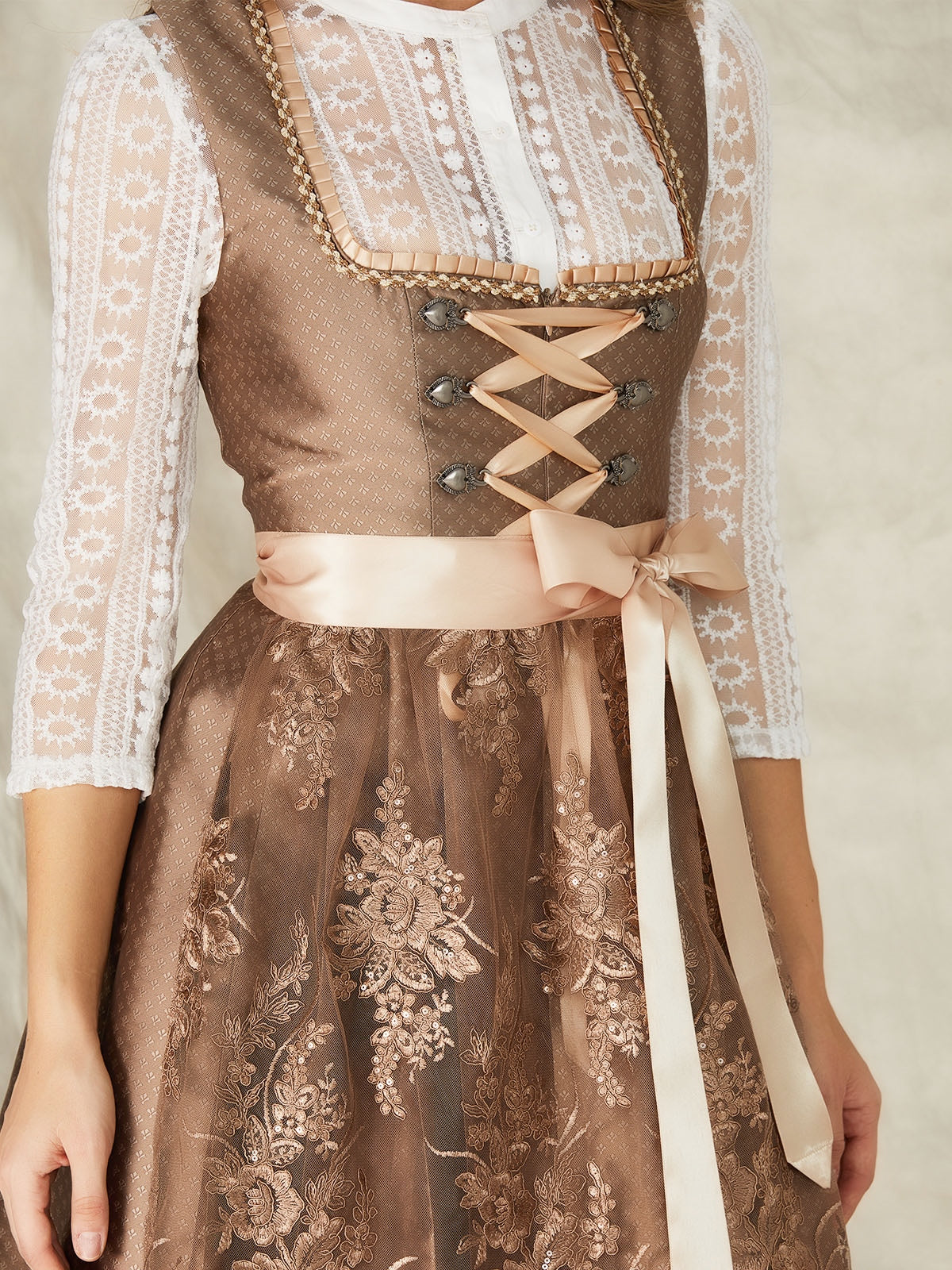 Brown hook closure straight neckline Dirndl Nele 