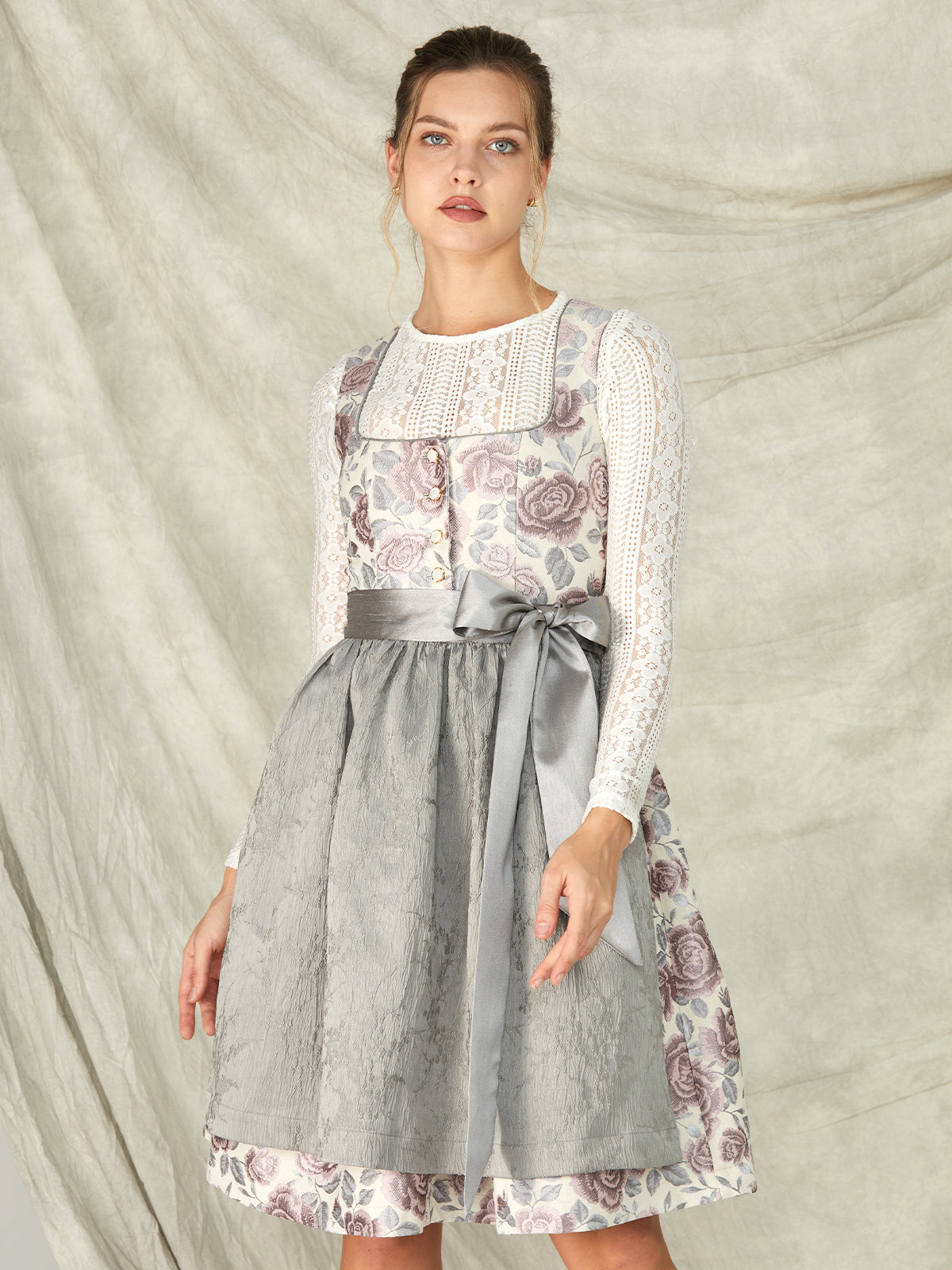 Gray Buttons Straight Neck Dirndl Sarina 