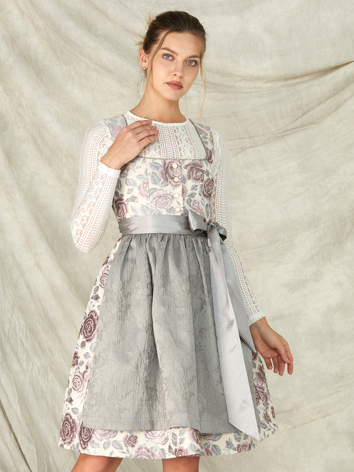 Gray Buttons Straight Neck Dirndl Sarina 