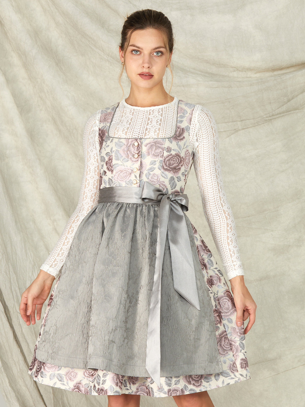 Gray Buttons Straight Neck Dirndl Sarina 