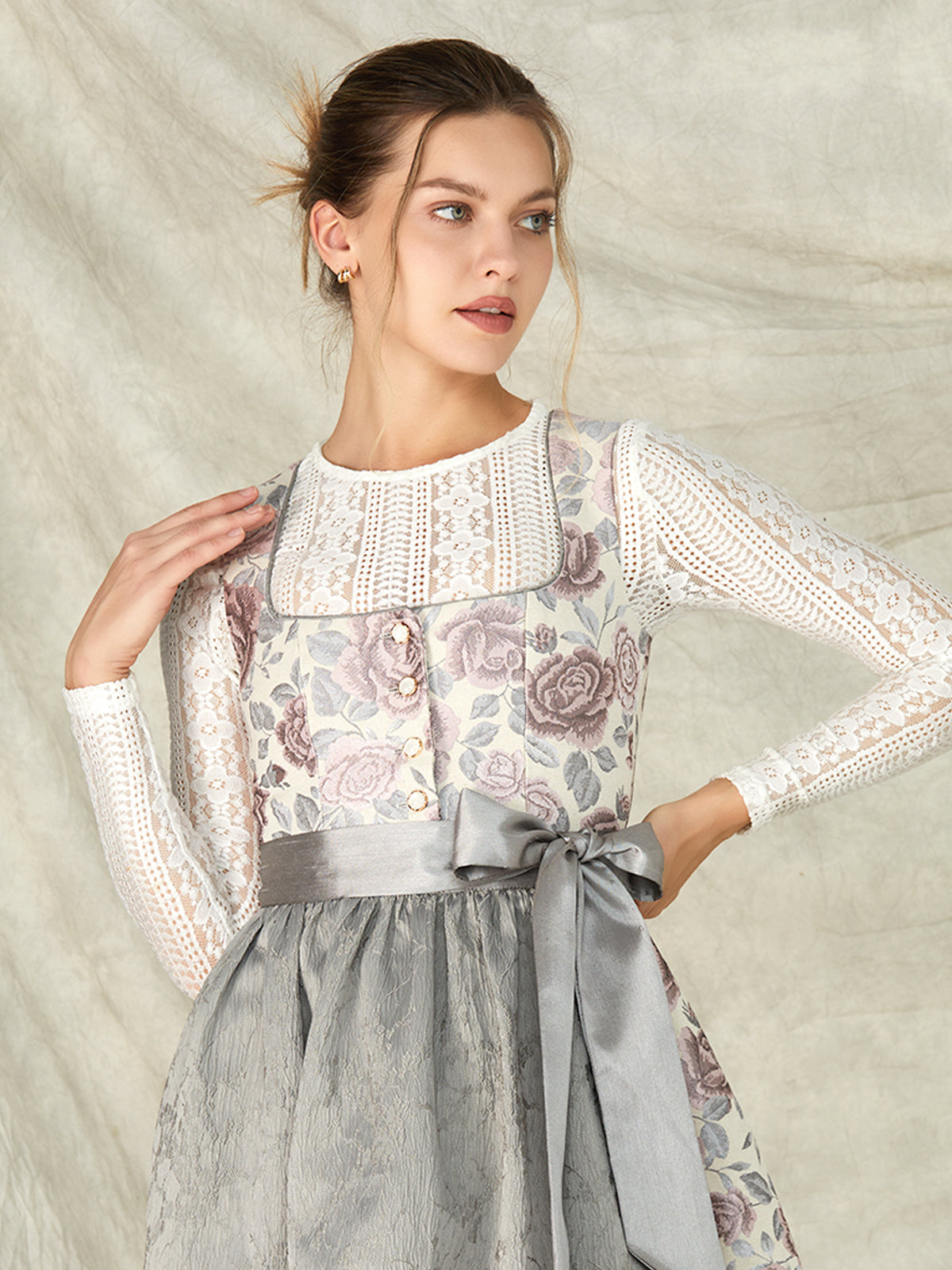 Gray Buttons Straight Neck Dirndl Sarina 