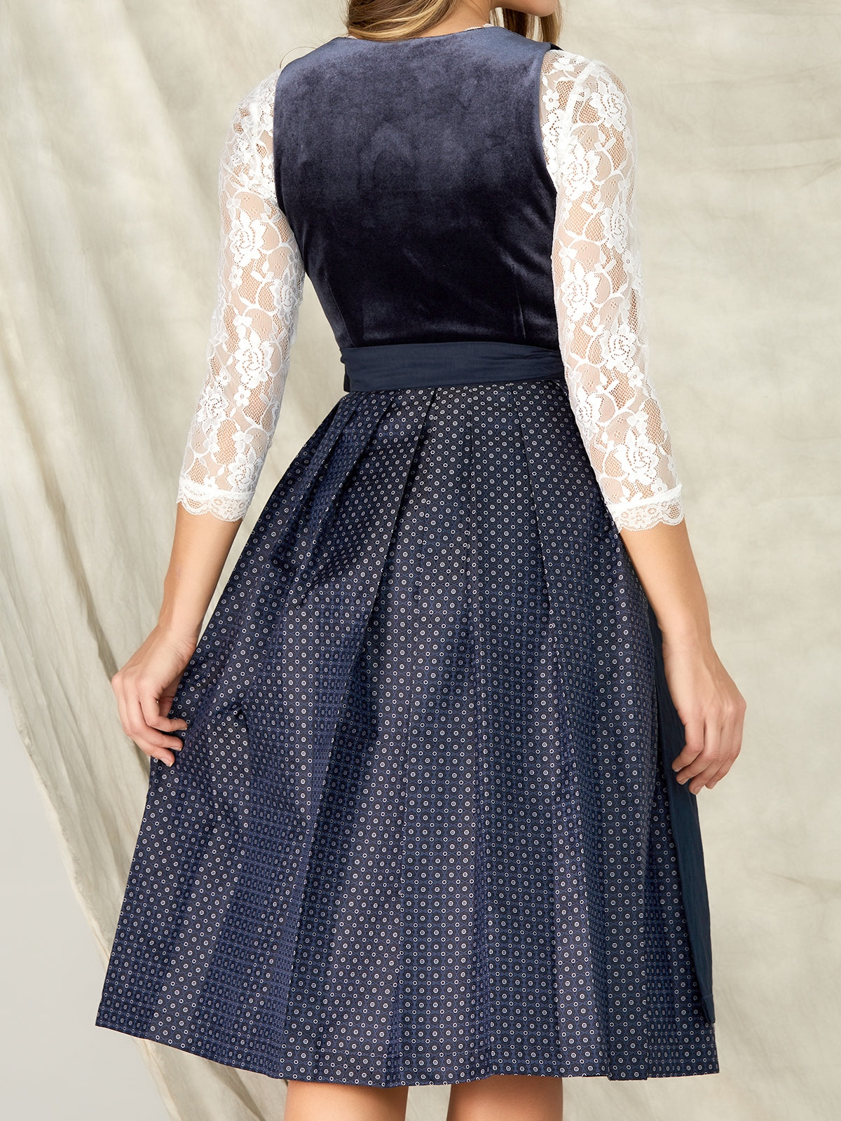 Dark blue zipper front straight neckline Dirndl Stella 