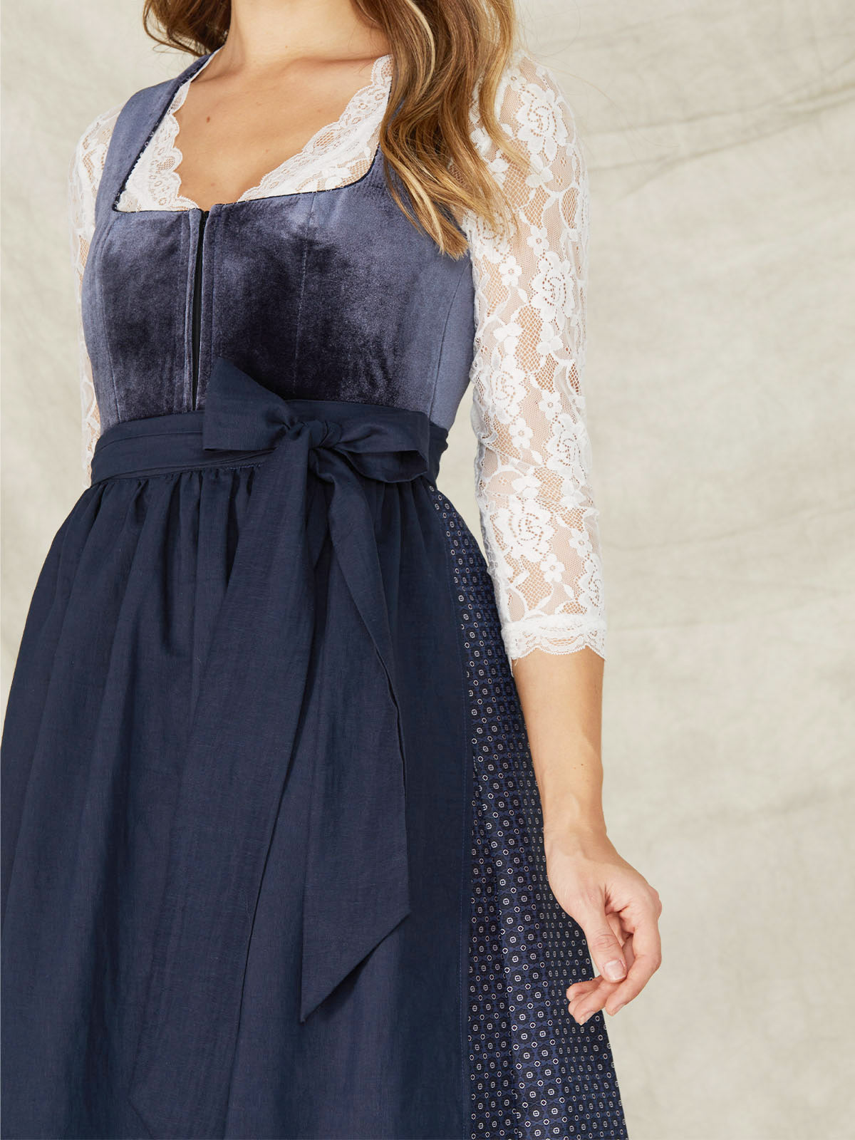 Dark blue zipper front straight neckline Dirndl Stella 