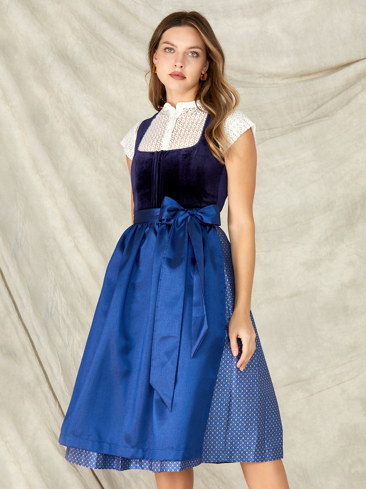 Blue Zipper Front Straight Neck Dirndl Leonie 