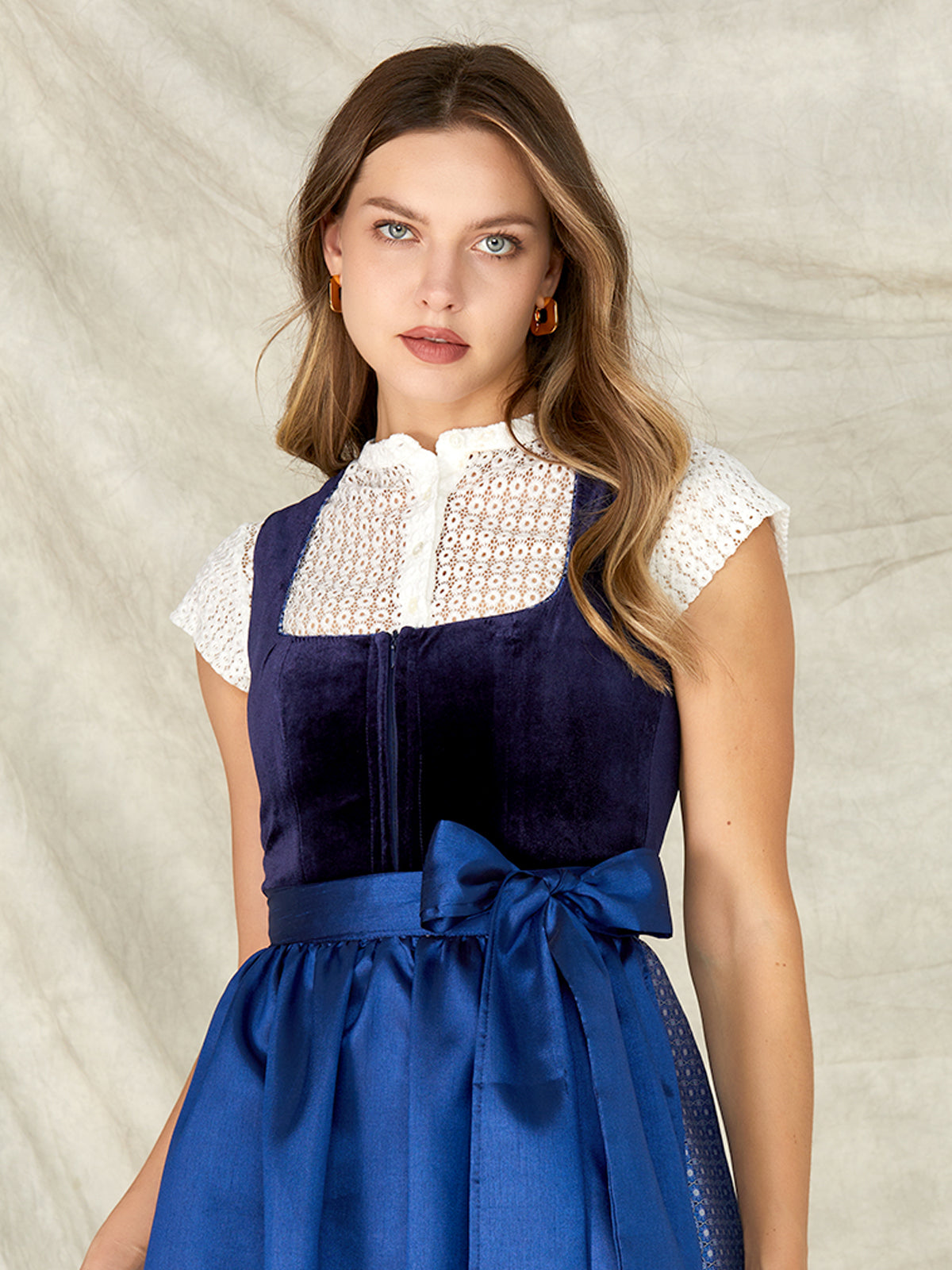 Blue Zipper Front Straight Neck Dirndl Leonie 