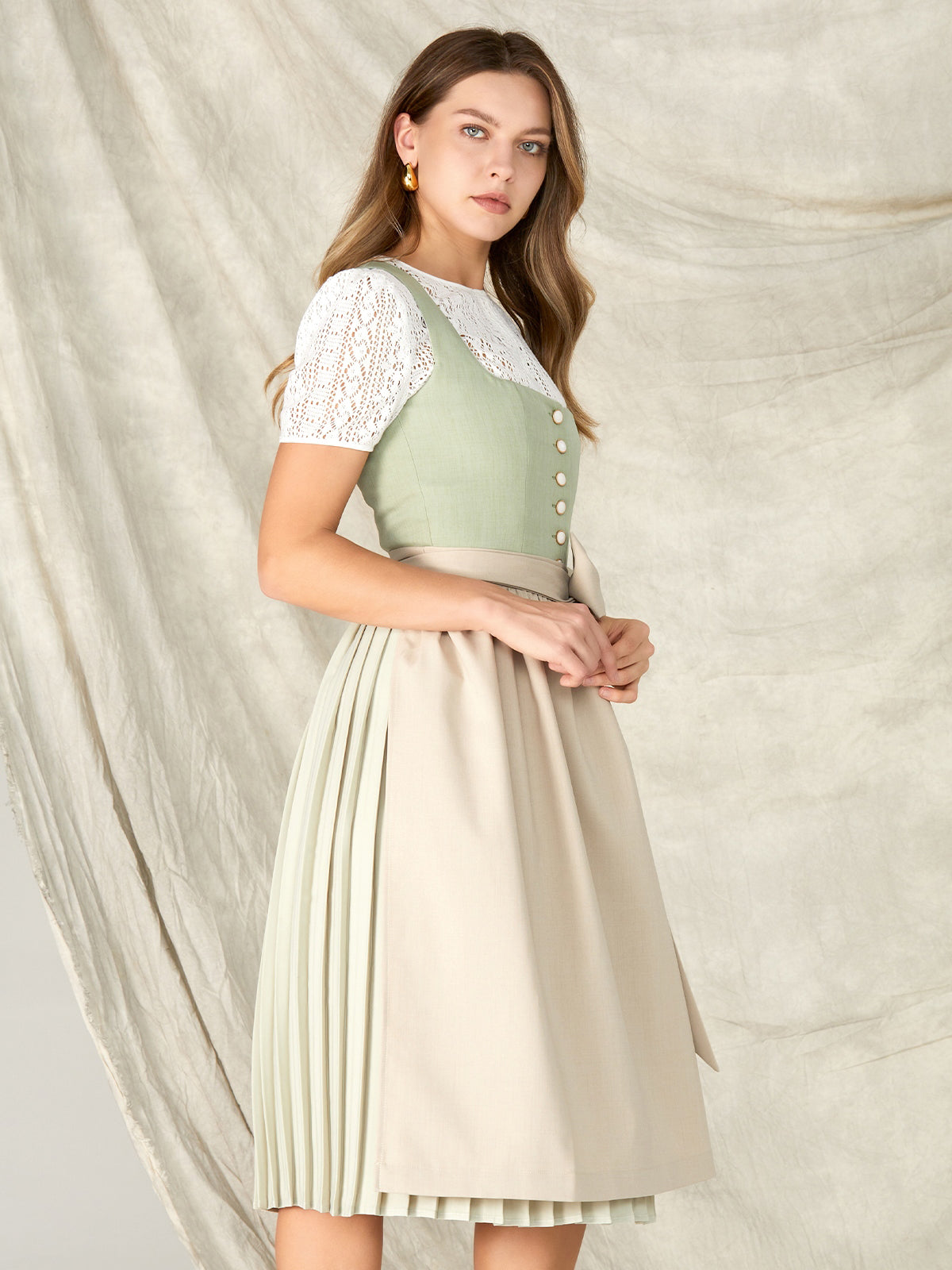 Green Buttons Straight Neck Dirndl Oia 