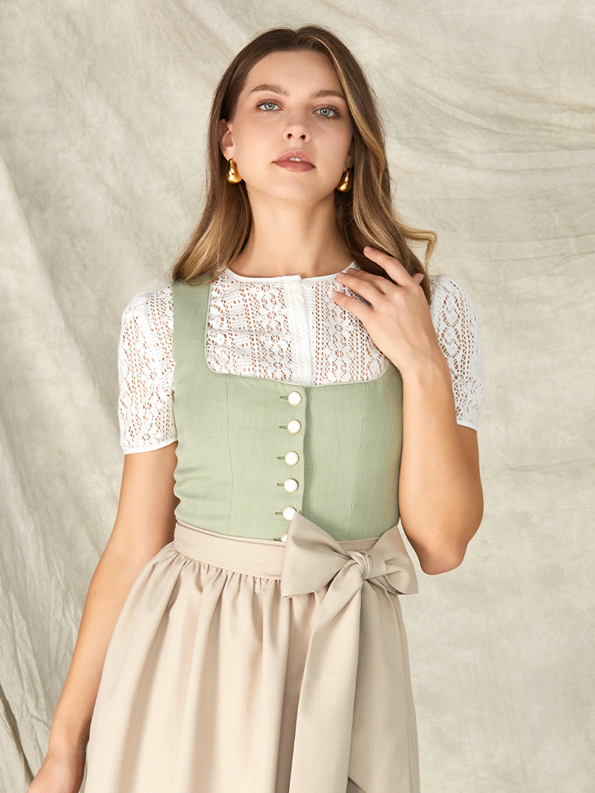 Green Buttons Straight Neck Dirndl Oia 