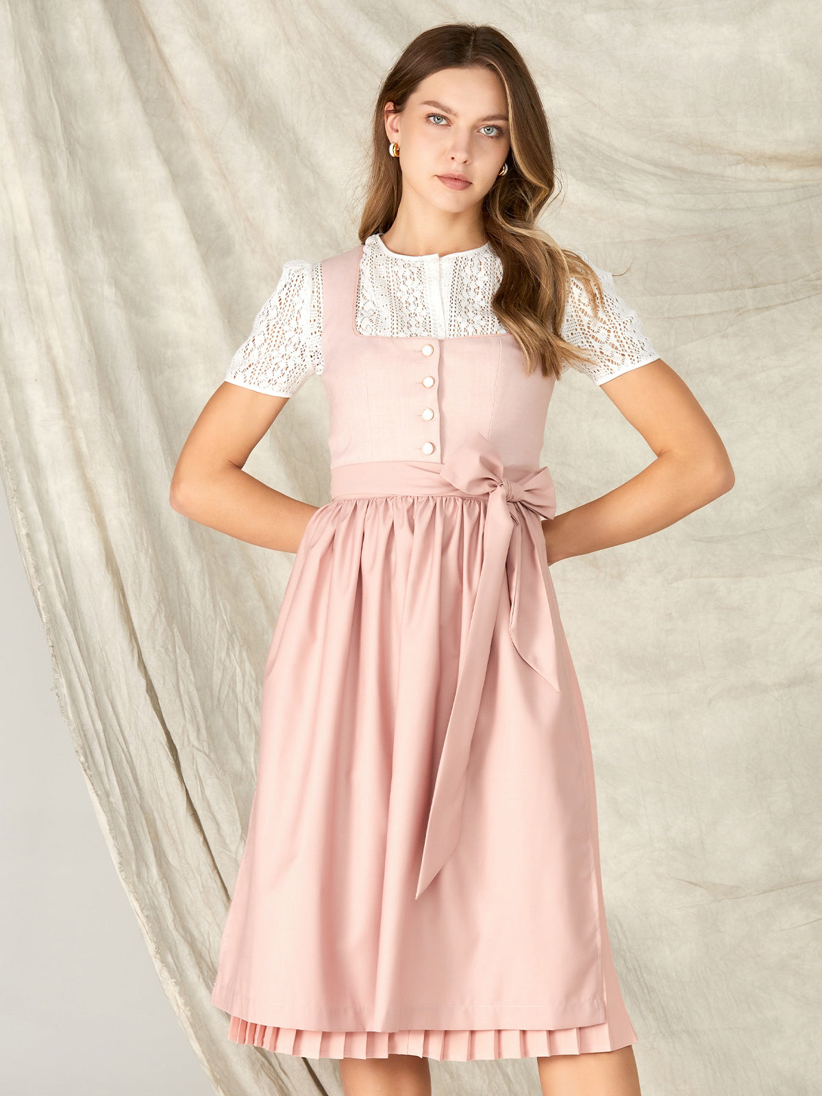 Rosa Knöpfen Gerader Ausschnitt Dirndl Kalia