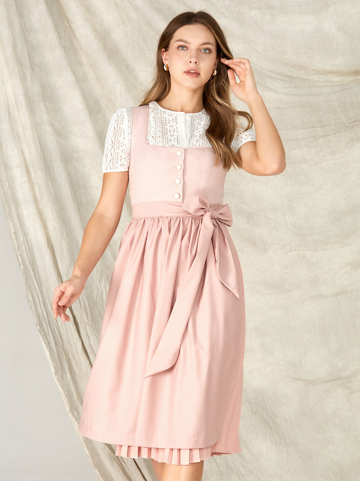 Rosa Knöpfen Gerader Ausschnitt Dirndl Kalia