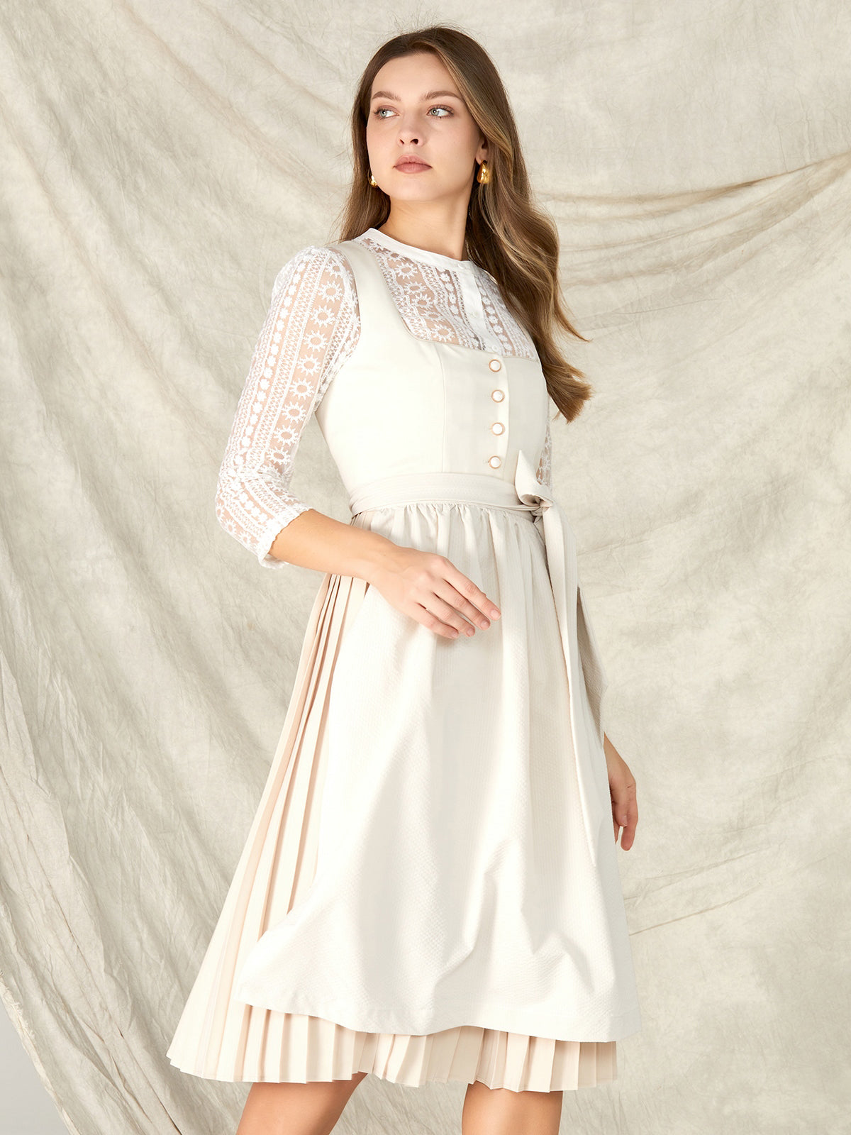 Beige Buttons Straight Neck Dirndl Thea