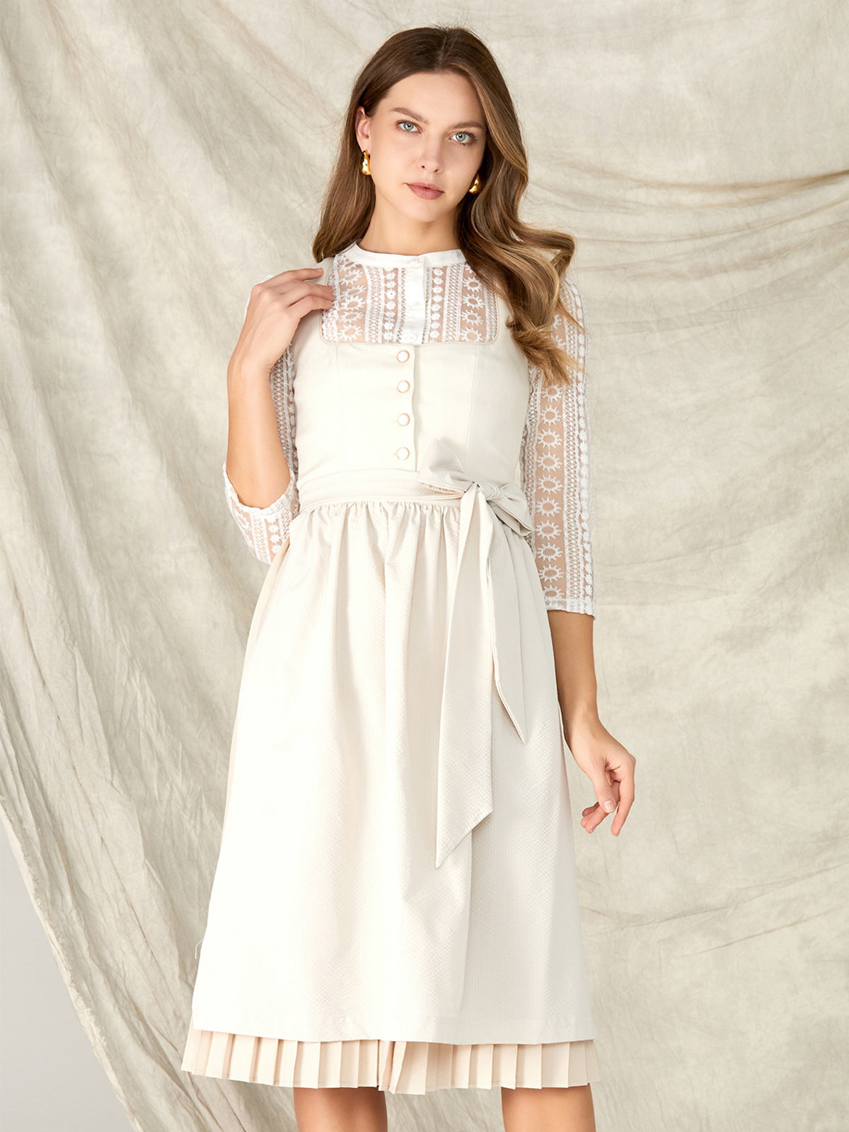 Beige Buttons Straight Neck Dirndl Thea
