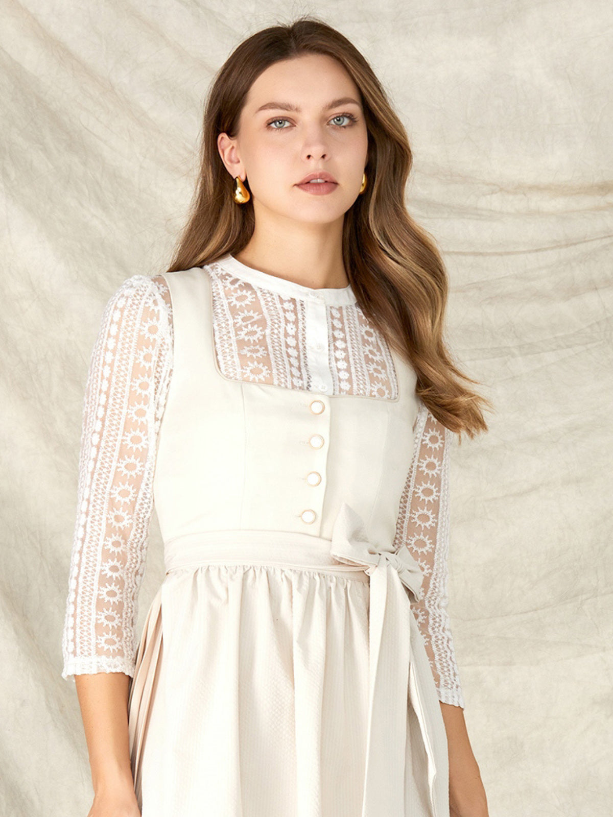 Beige Buttons Straight Neck Dirndl Thea