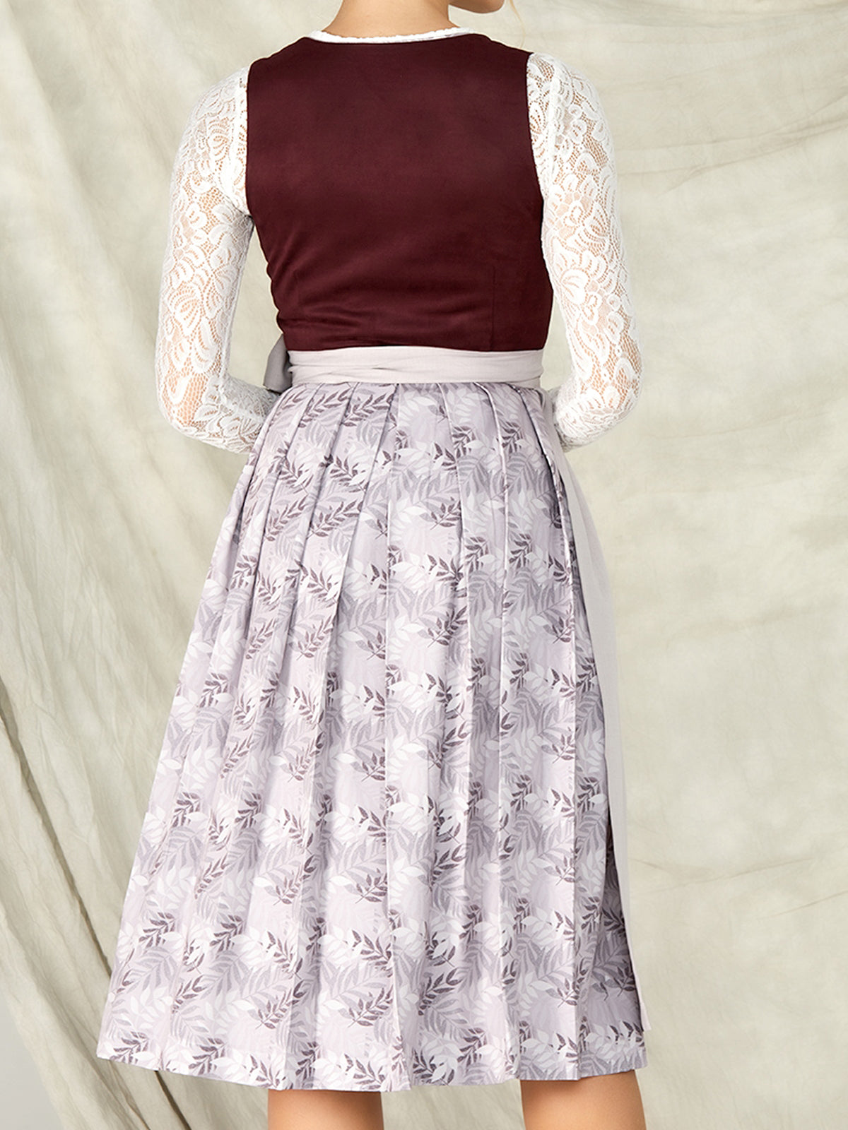 Purple Zipper Front Straight Neck Dirndl With Suede Bodice Alessia 