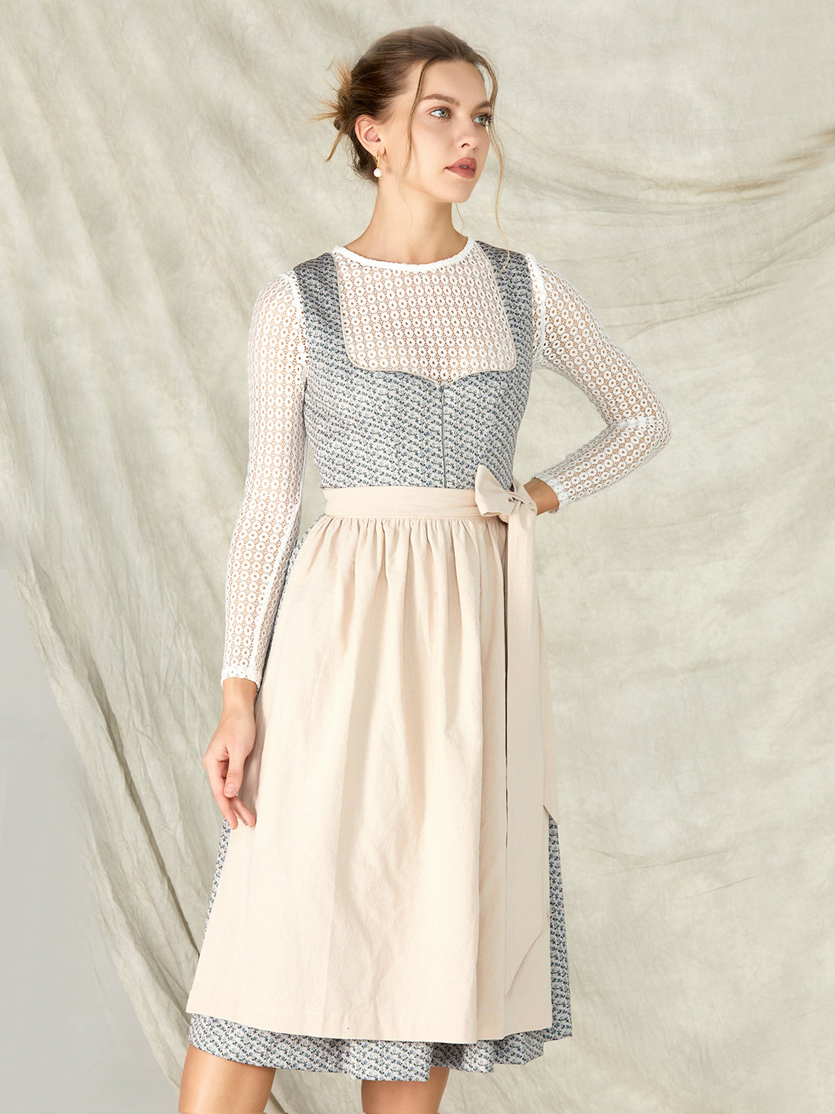 Blau Reißverschluss Vorne Herz-Ausschnitt Dirndl Delilah