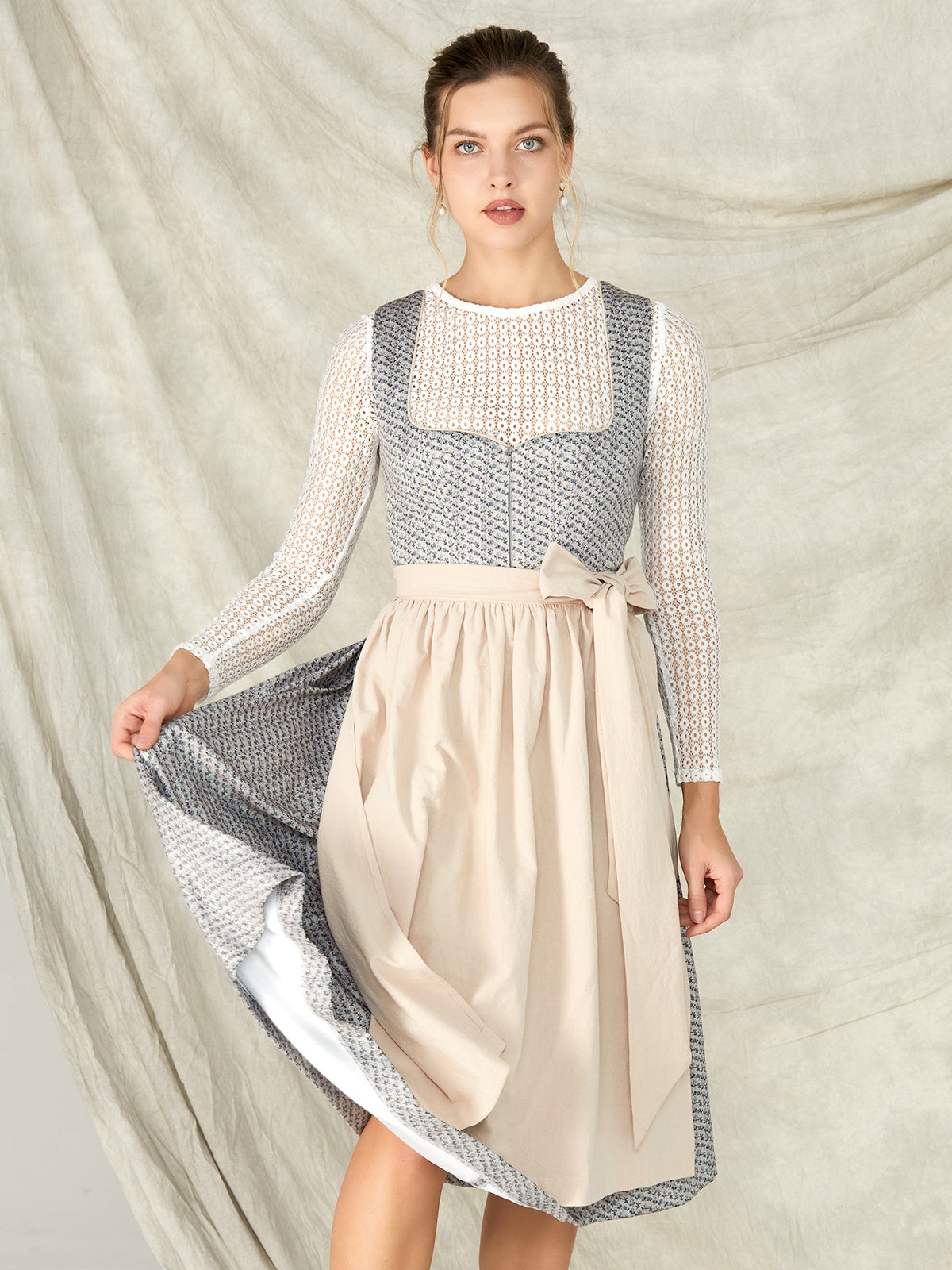 Blau Reißverschluss Vorne Herz-Ausschnitt Dirndl Delilah