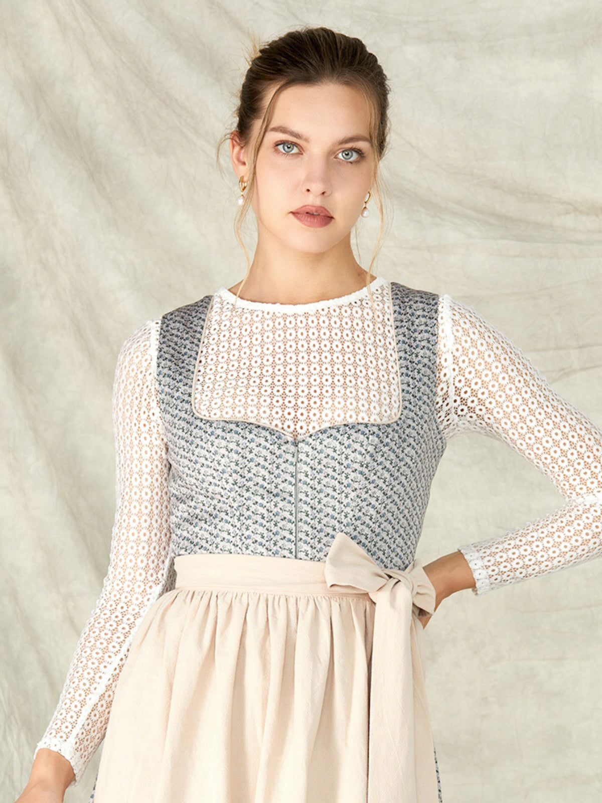 Blau Reißverschluss Vorne Herz-Ausschnitt Dirndl Delilah