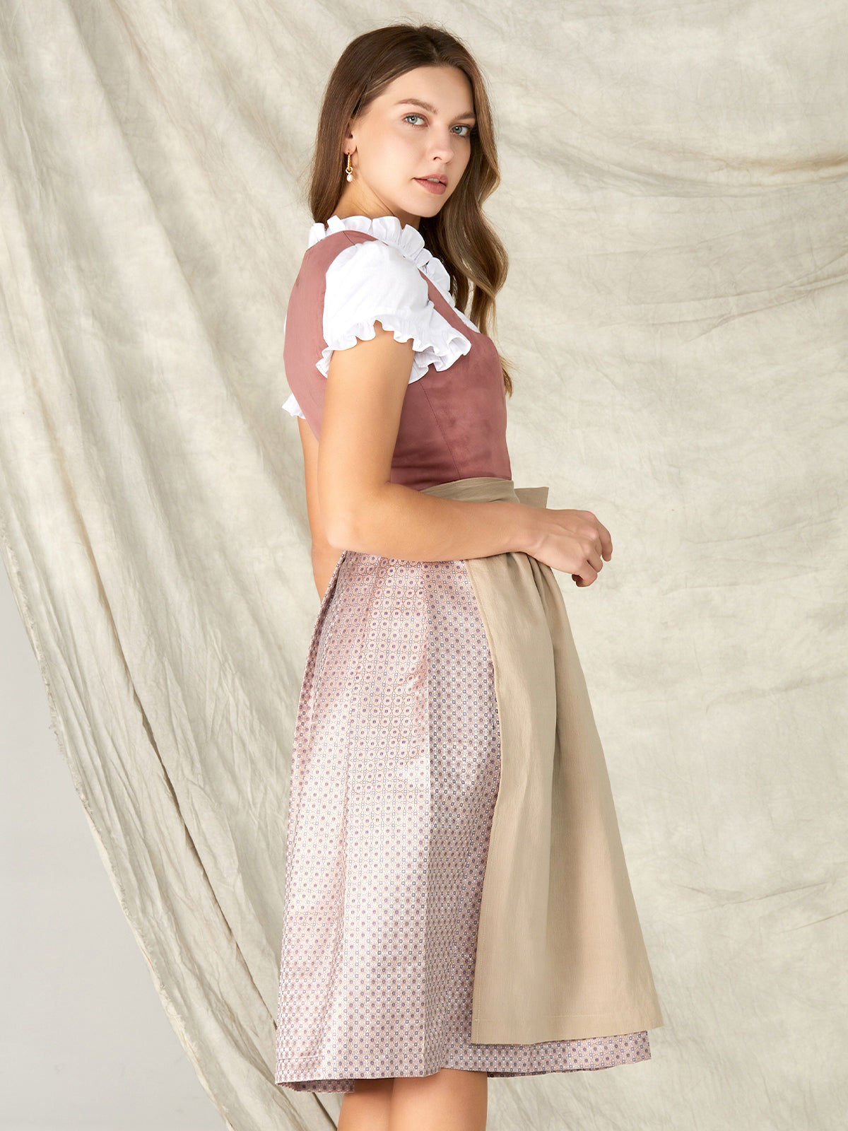 Pink Zipper Front Straight Neck Dirndl Celia 