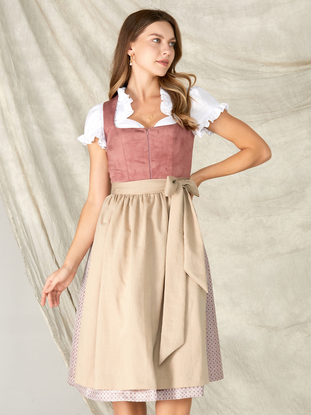 Pink Zipper Front Straight Neck Dirndl Celia 