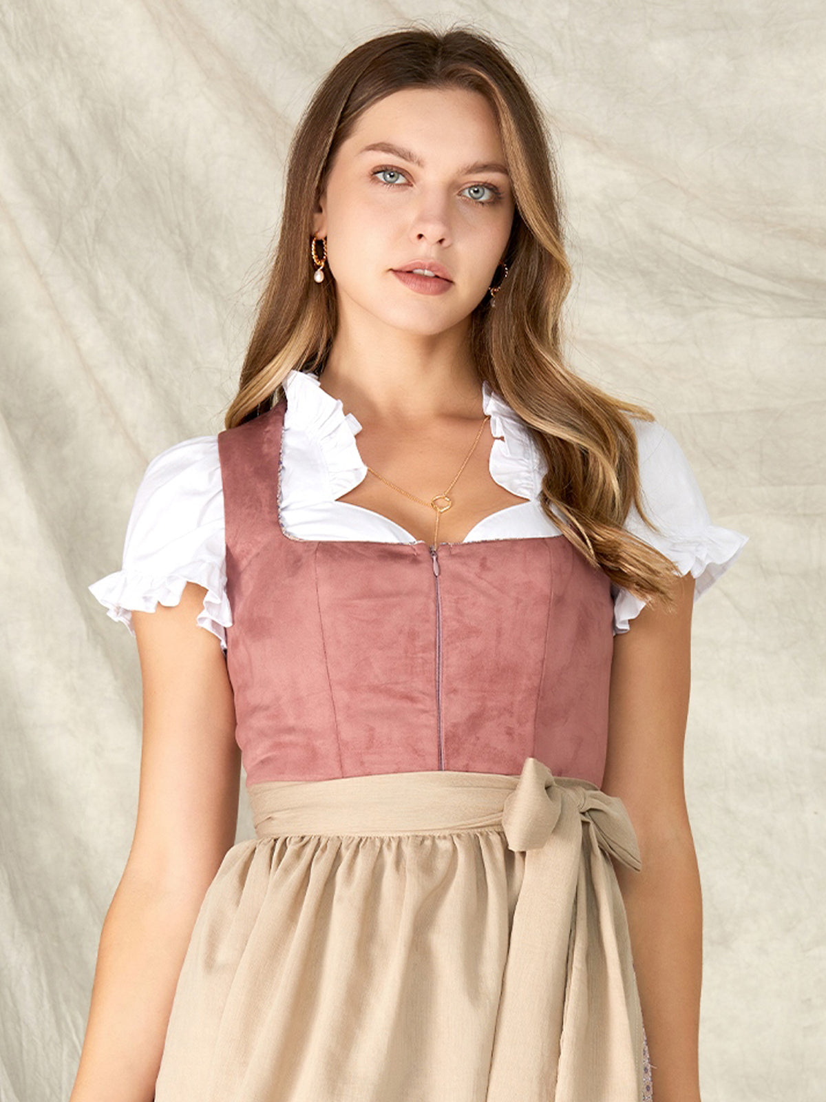Pink Zipper Front Straight Neck Dirndl Celia 
