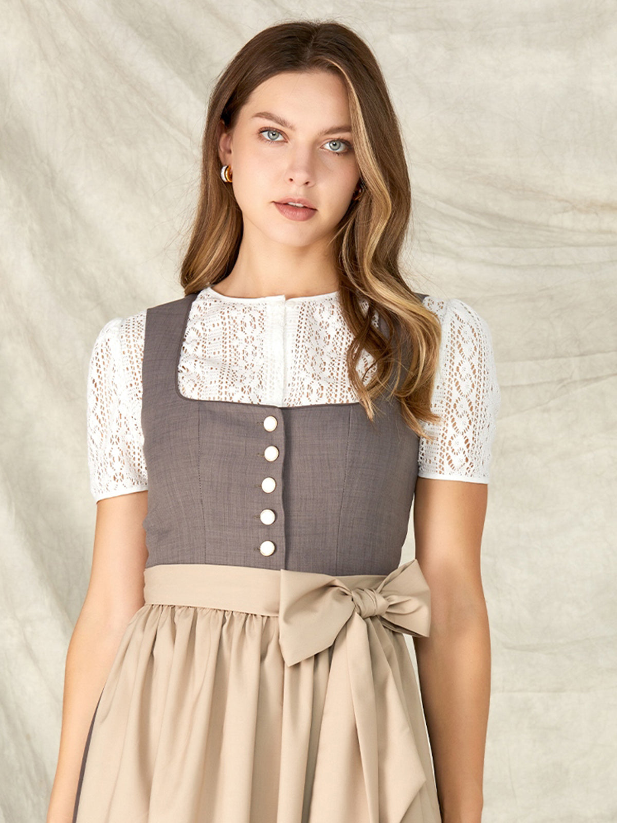 Grau Knöpfen Gerader Ausschnitt Dirndl Polina