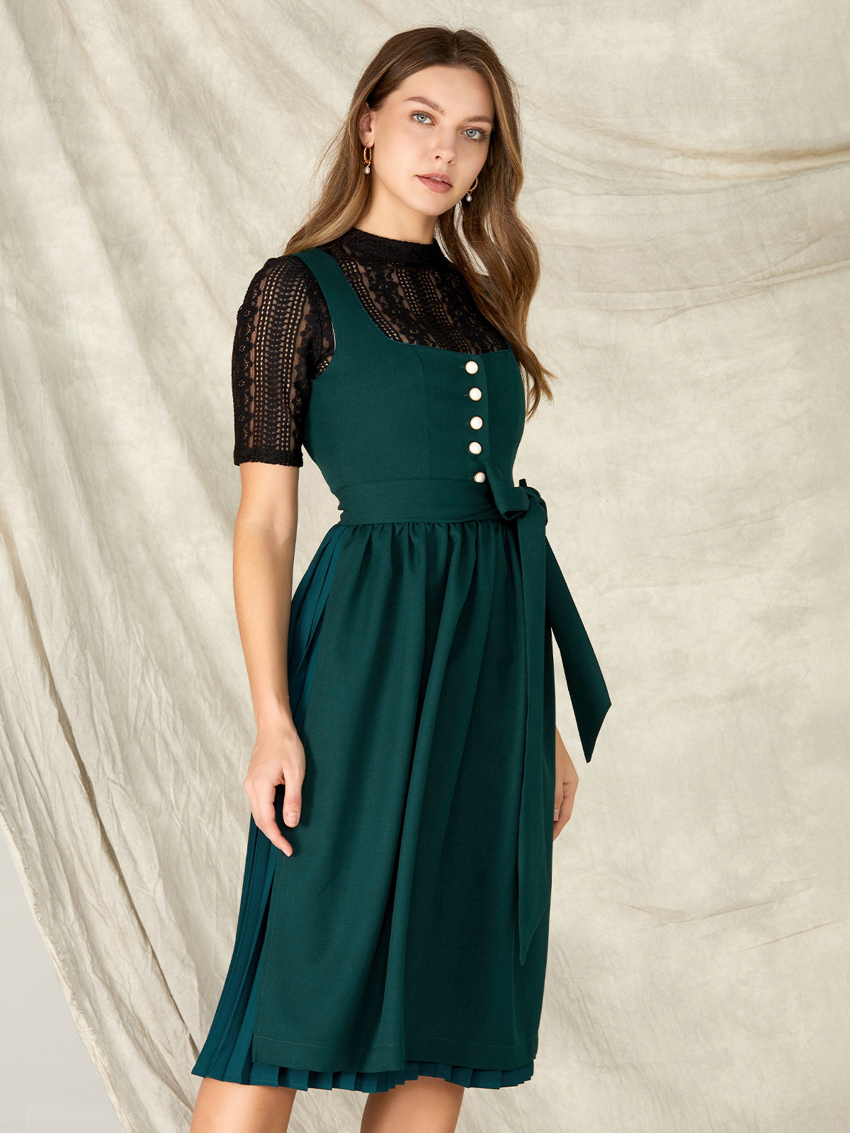 Darkgrün Knöpfen Gerader Ausschnitt Dirndl Coco