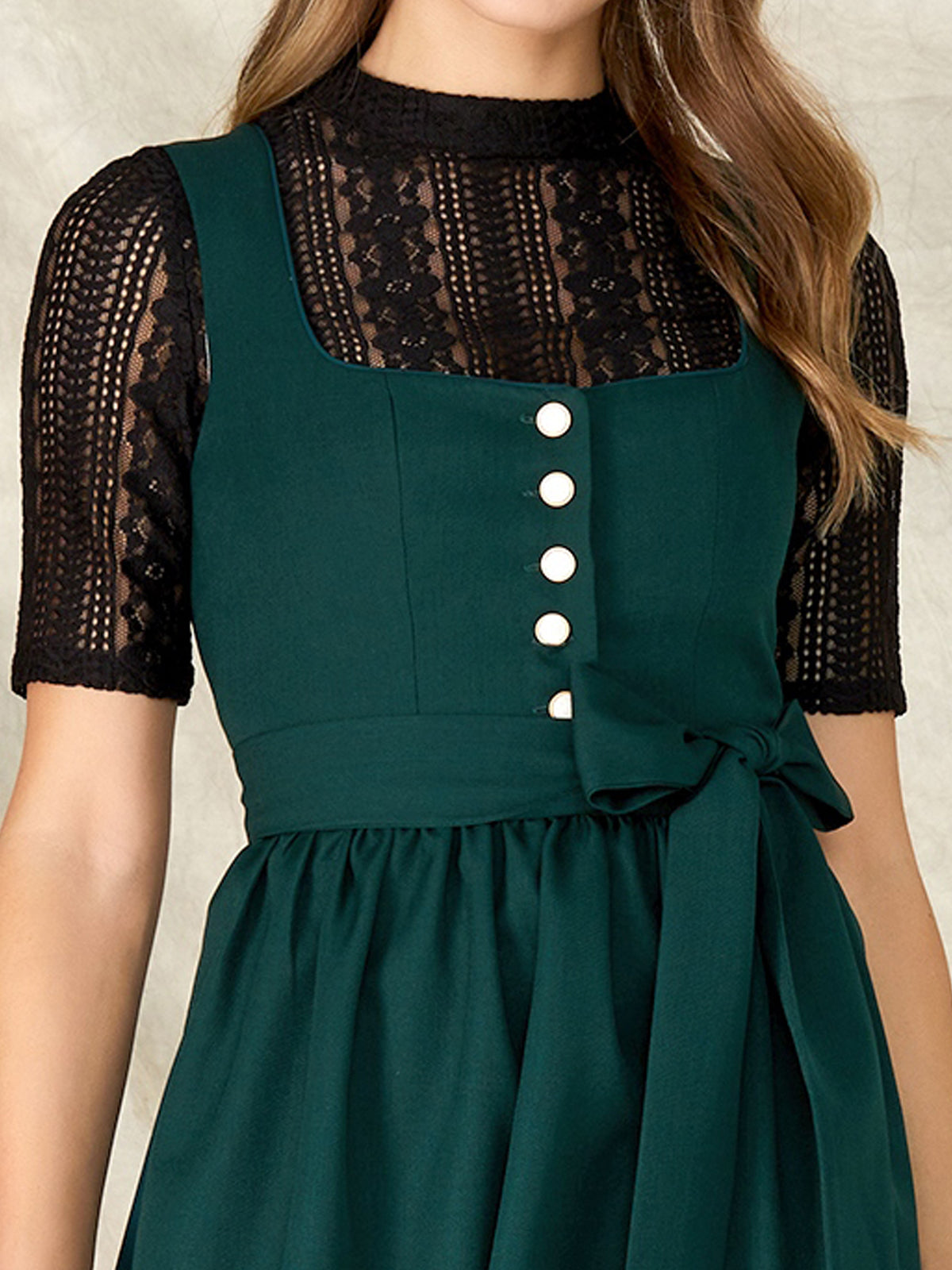 Darkgrün Knöpfen Gerader Ausschnitt Dirndl Coco