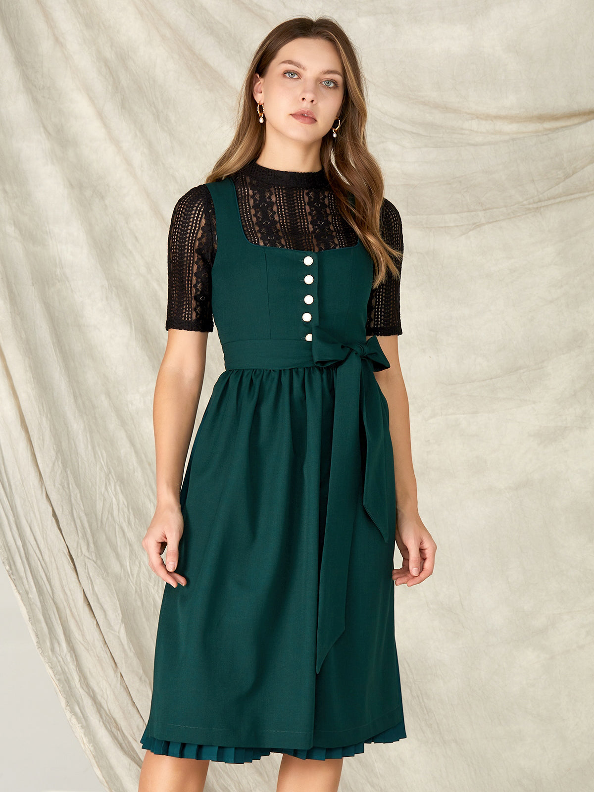 Darkgrün Knöpfen Gerader Ausschnitt Dirndl Coco