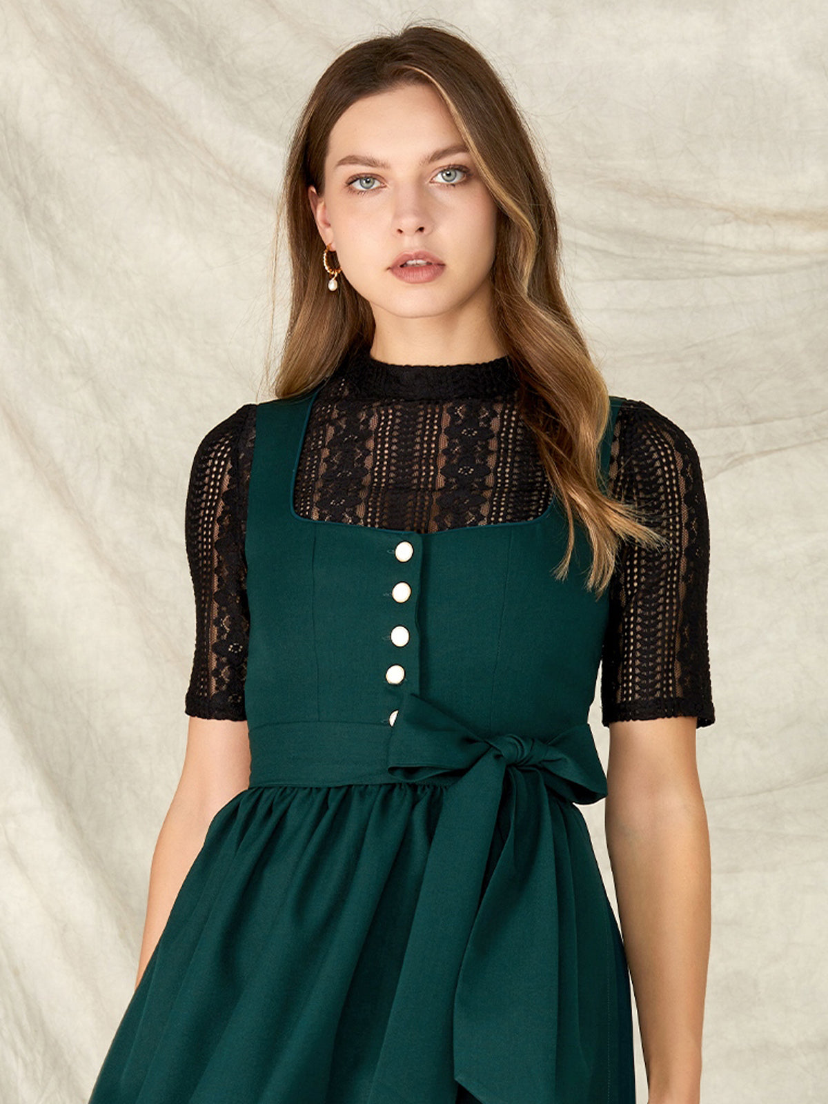 Darkgrün Knöpfen Gerader Ausschnitt Dirndl Coco