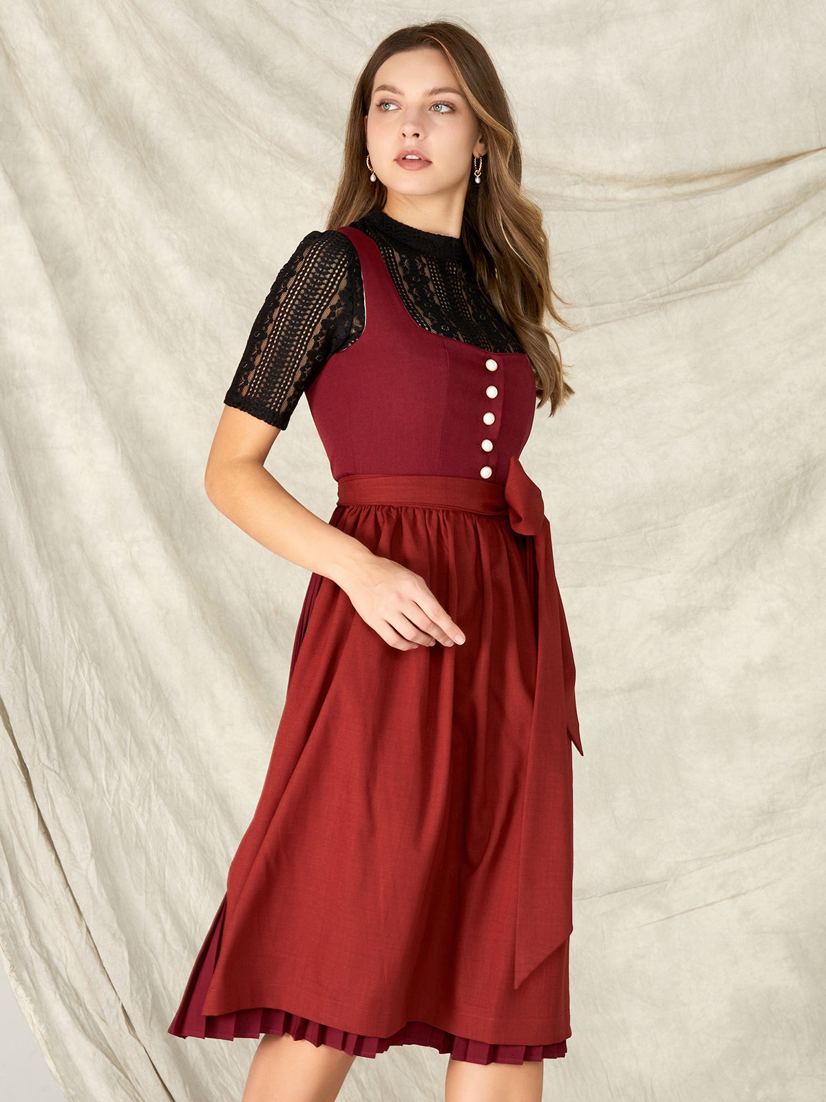 Rot Knöpfen Gerader Ausschnitt Dirndl Cici