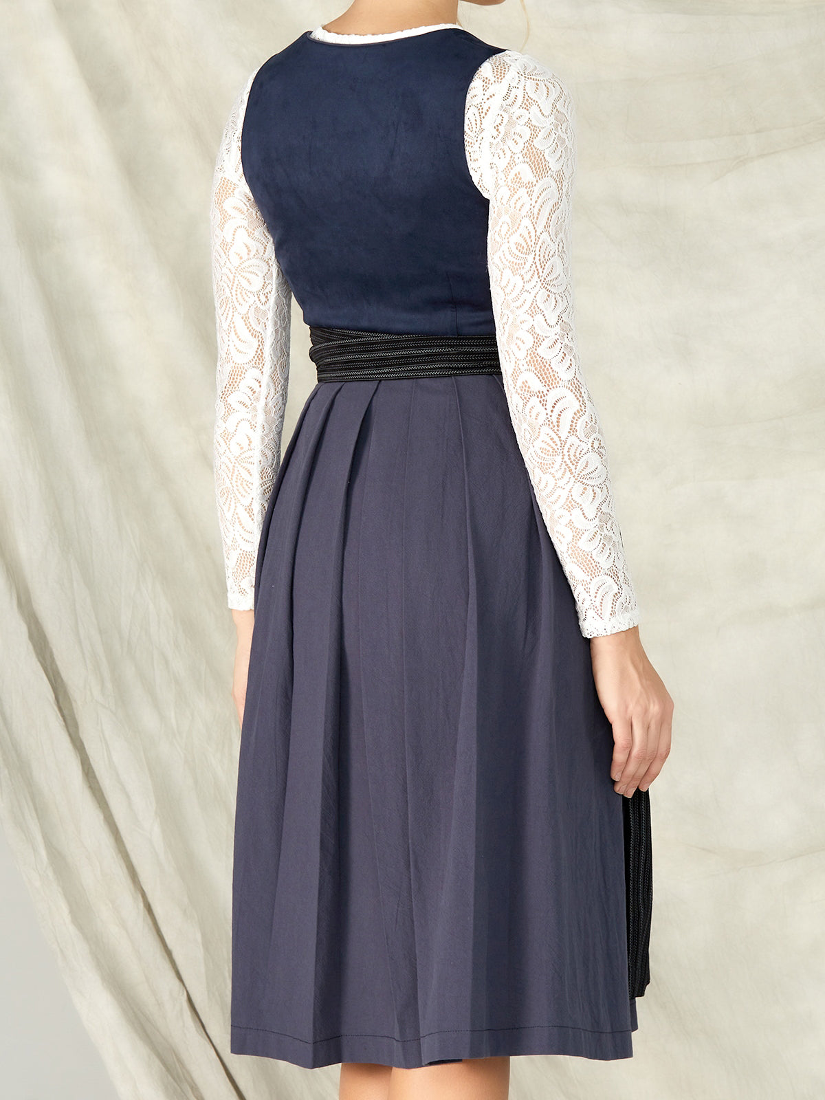 Blue Zipper Front Straight Neck Dirndl With Suede Bodice Yuna 