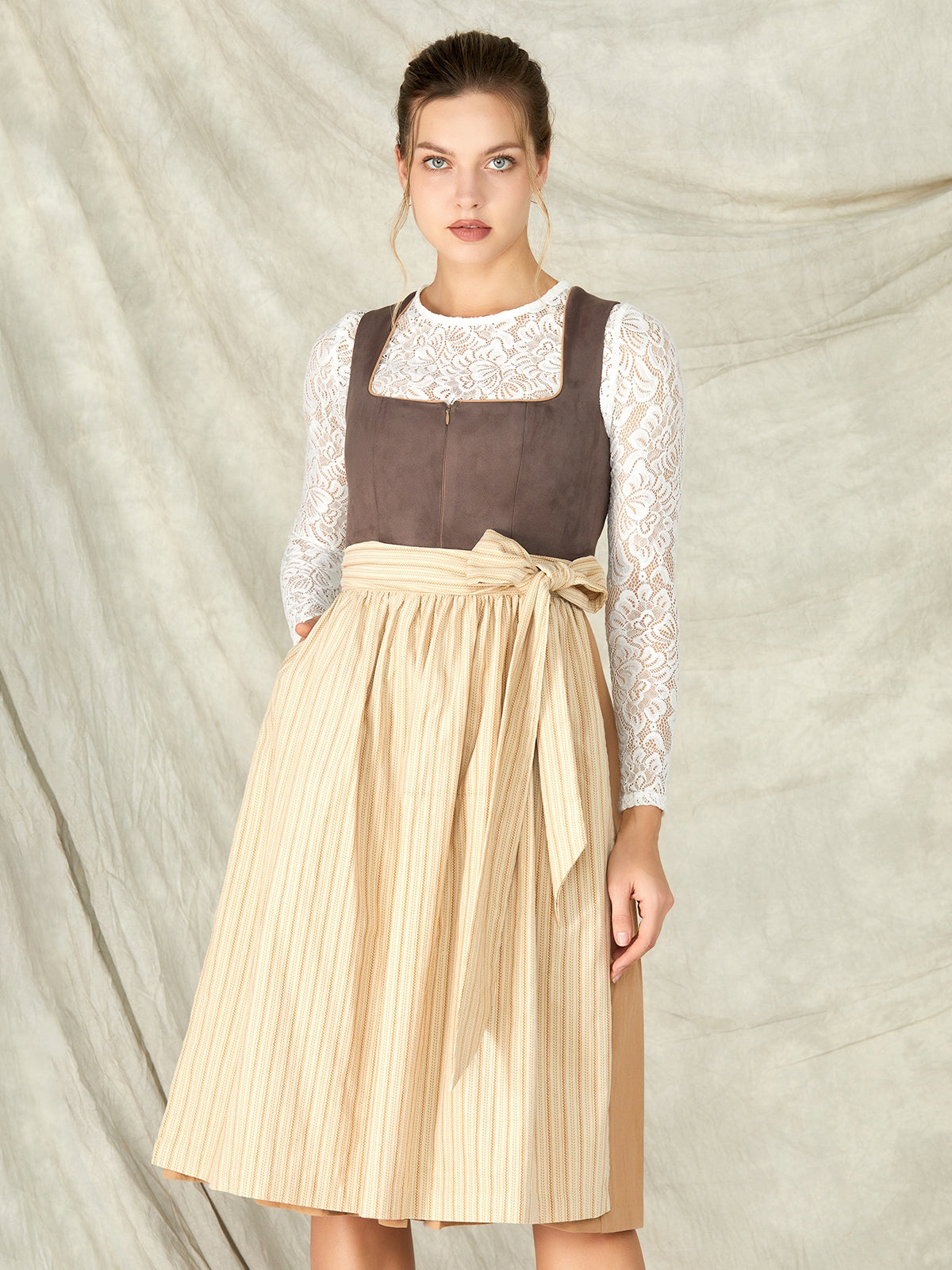 Brown Zipper Front Straight Neck Dirndl Maja 