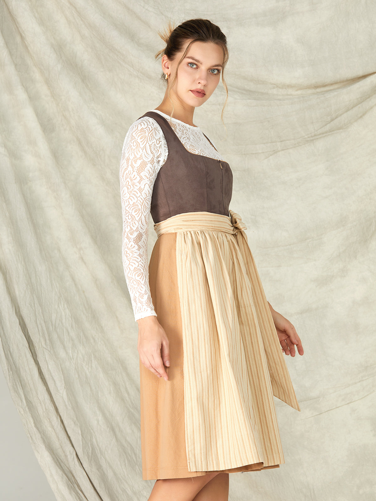 Brown Zipper Front Straight Neck Dirndl Maja 