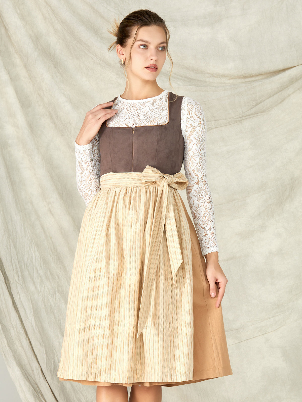Brown Zipper Front Straight Neck Dirndl Maja 