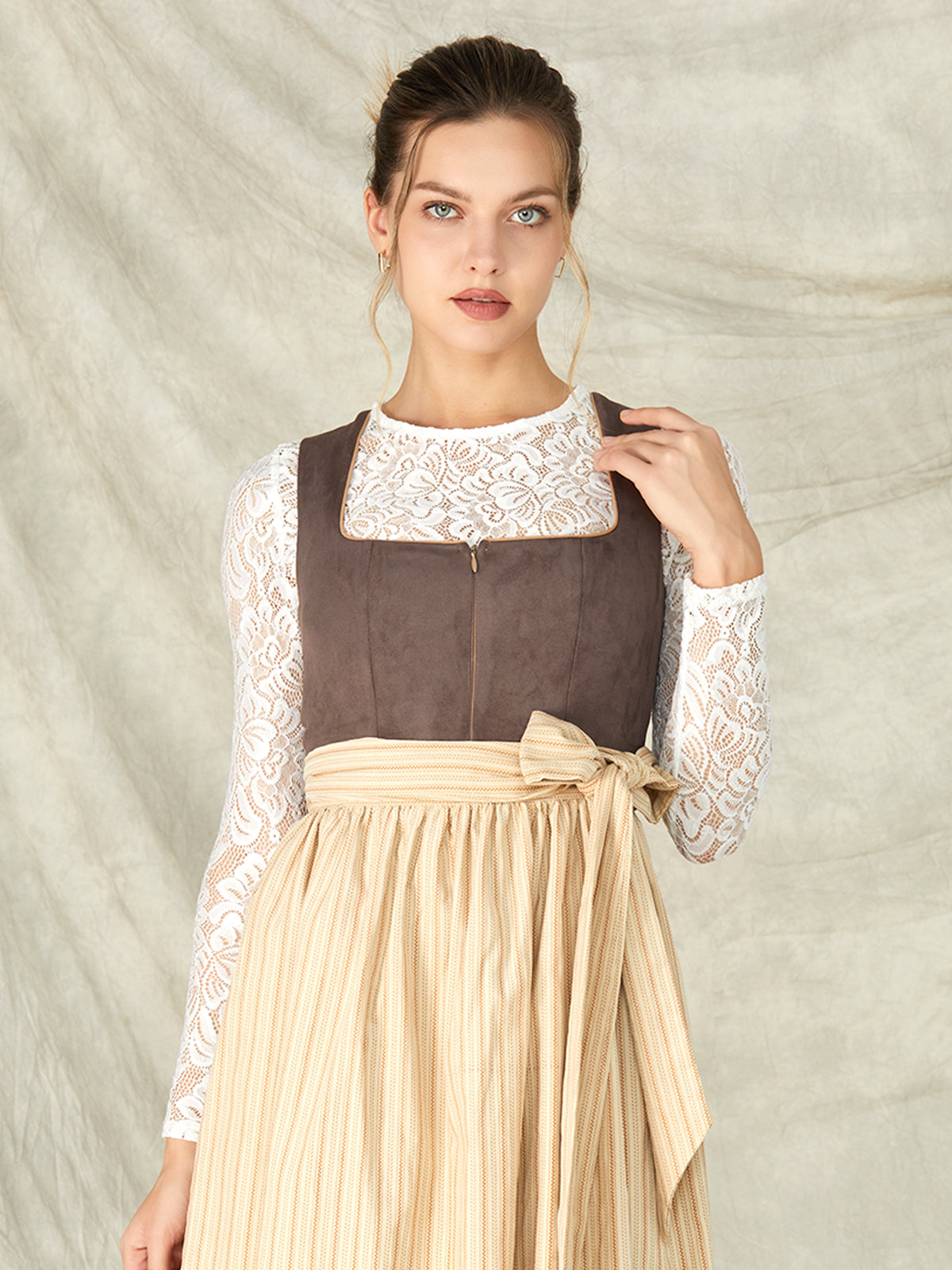 Brown Zipper Front Straight Neck Dirndl Maja 