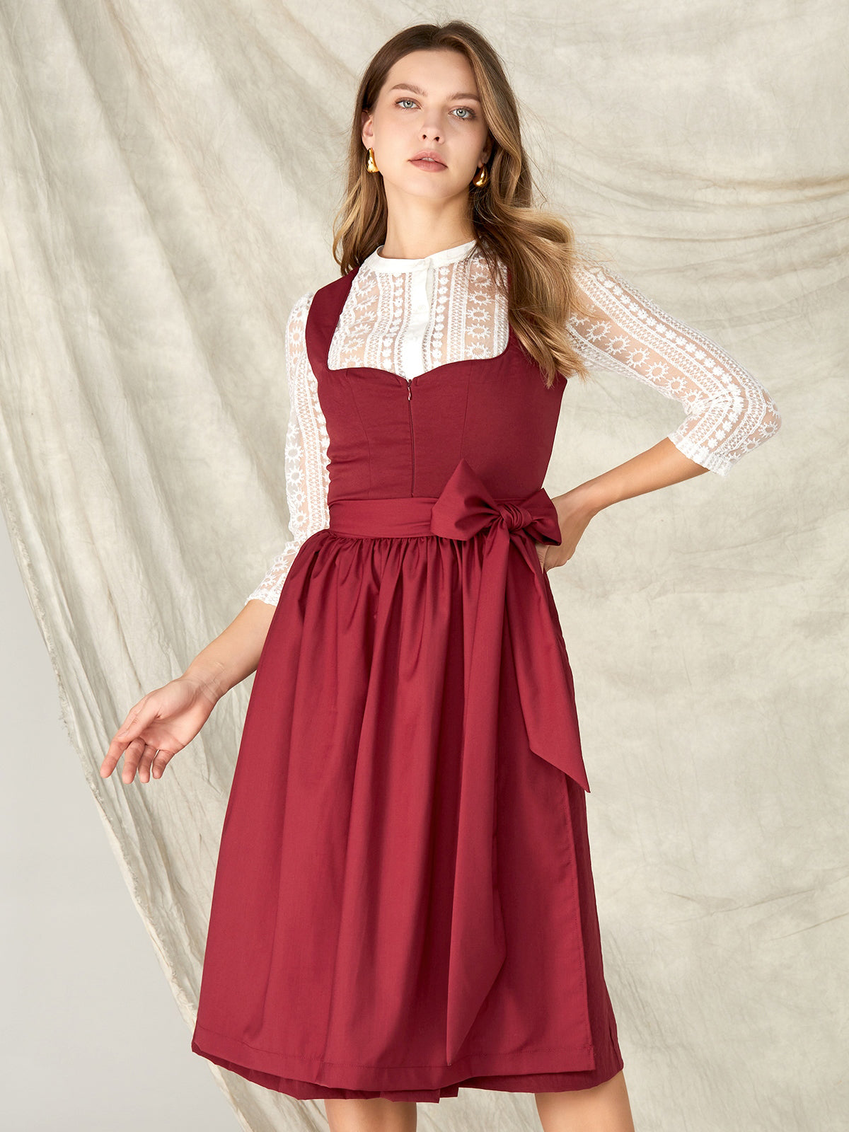 Red Zipper Front Sweetheart Neck Dirndl Doven 