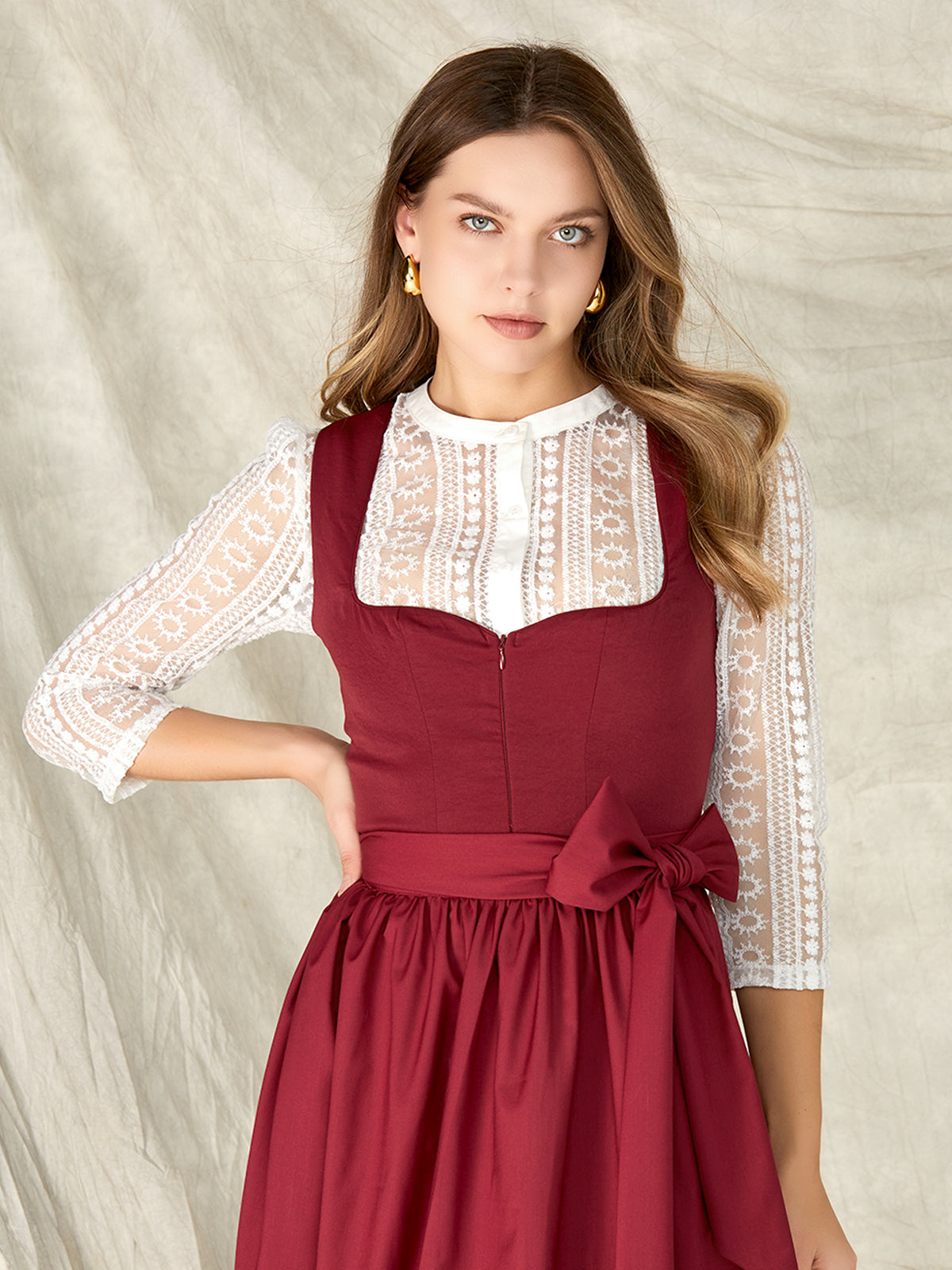 Red Zipper Front Sweetheart Neck Dirndl Doven 