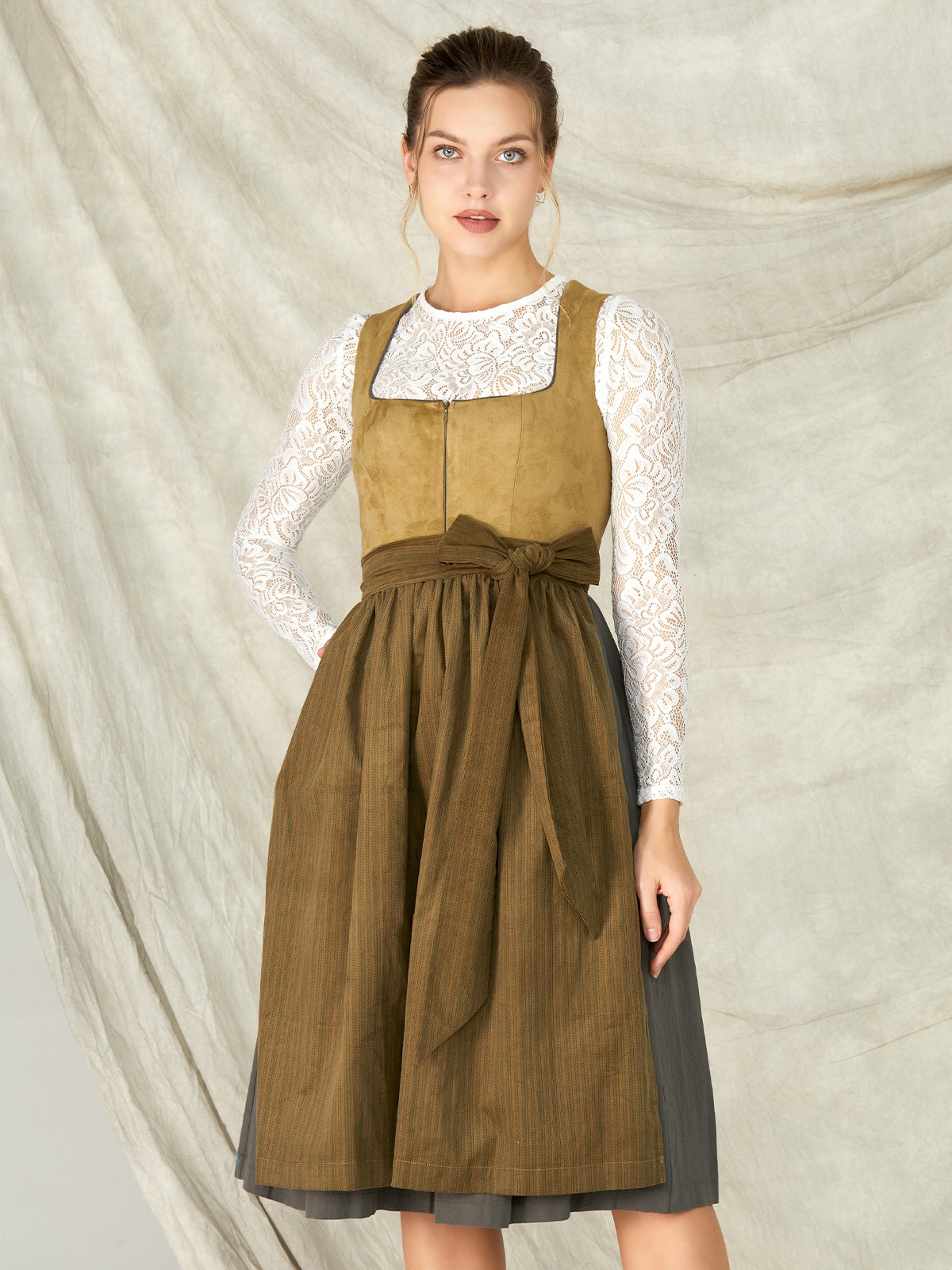 Grün Reißverschluss Vorne Gerader Ausschnitt Dirndl Karle