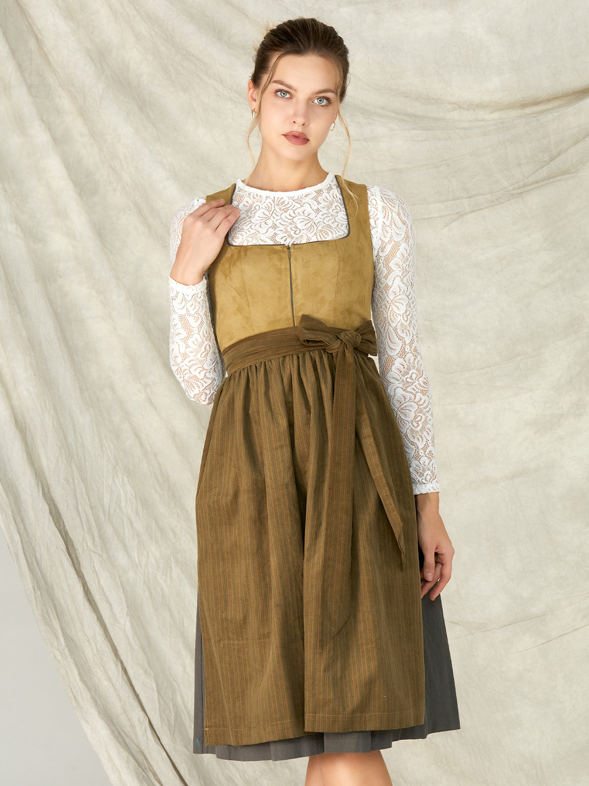 Grün Reißverschluss Vorne Gerader Ausschnitt Dirndl Karle