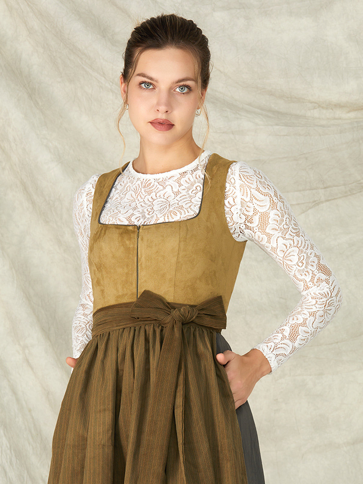 Grün Reißverschluss Vorne Gerader Ausschnitt Dirndl Karle