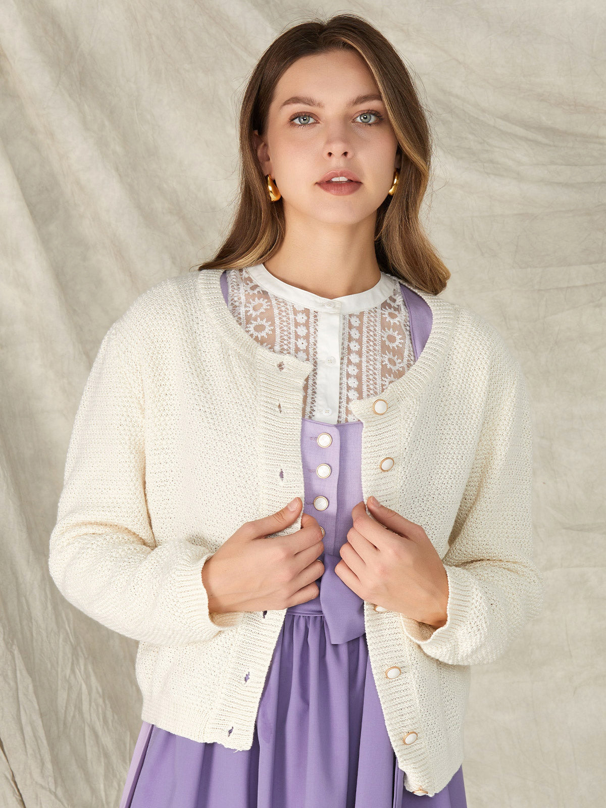 White Loose Buttons Knit Jackets 