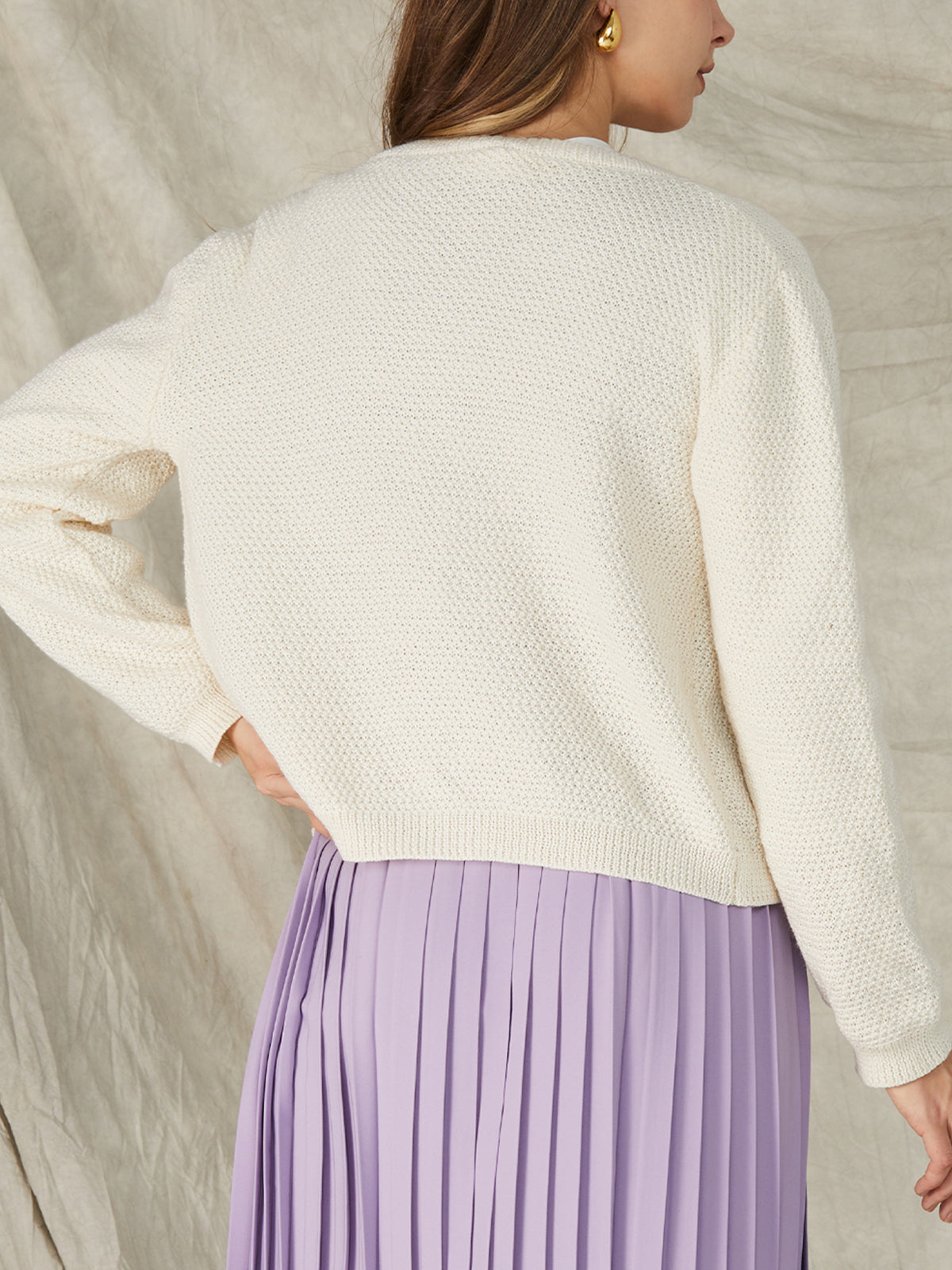 White Loose Buttons Knit Jackets 