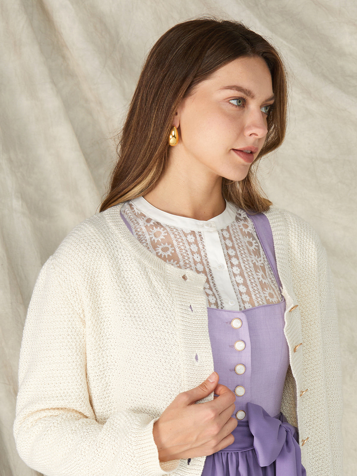 White Loose Buttons Knit Jackets 