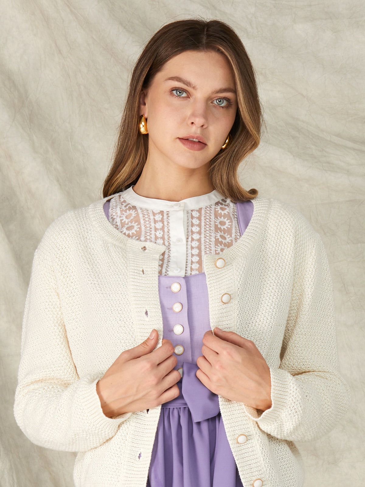 White Loose Buttons Knit Jackets 