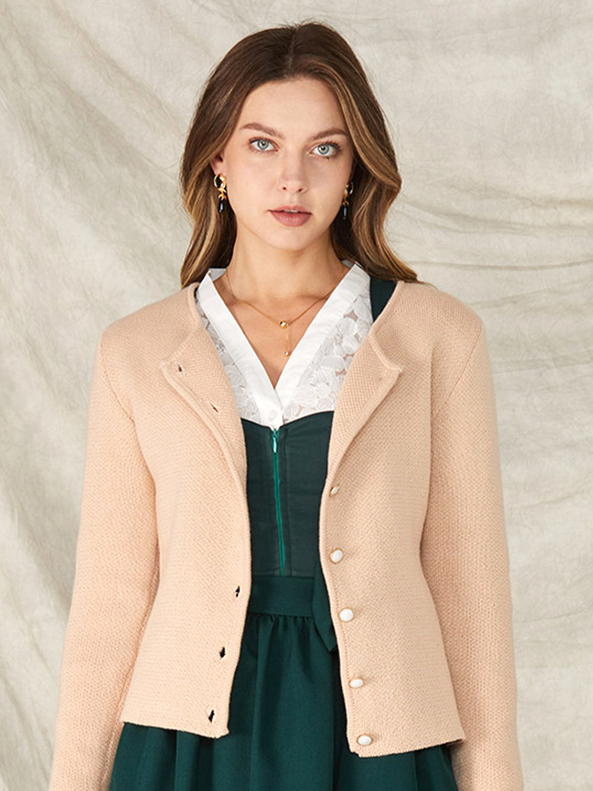 Brown Slim-Fit Button Knit Jackets 