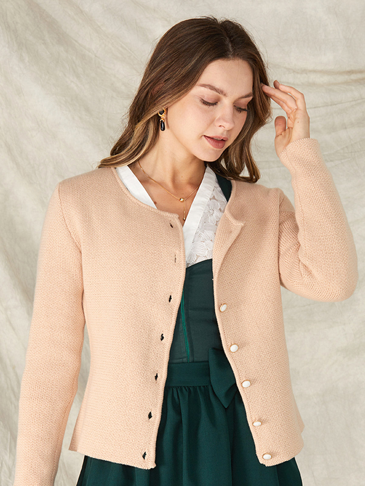 Brown Slim-Fit Button Knit Jackets 