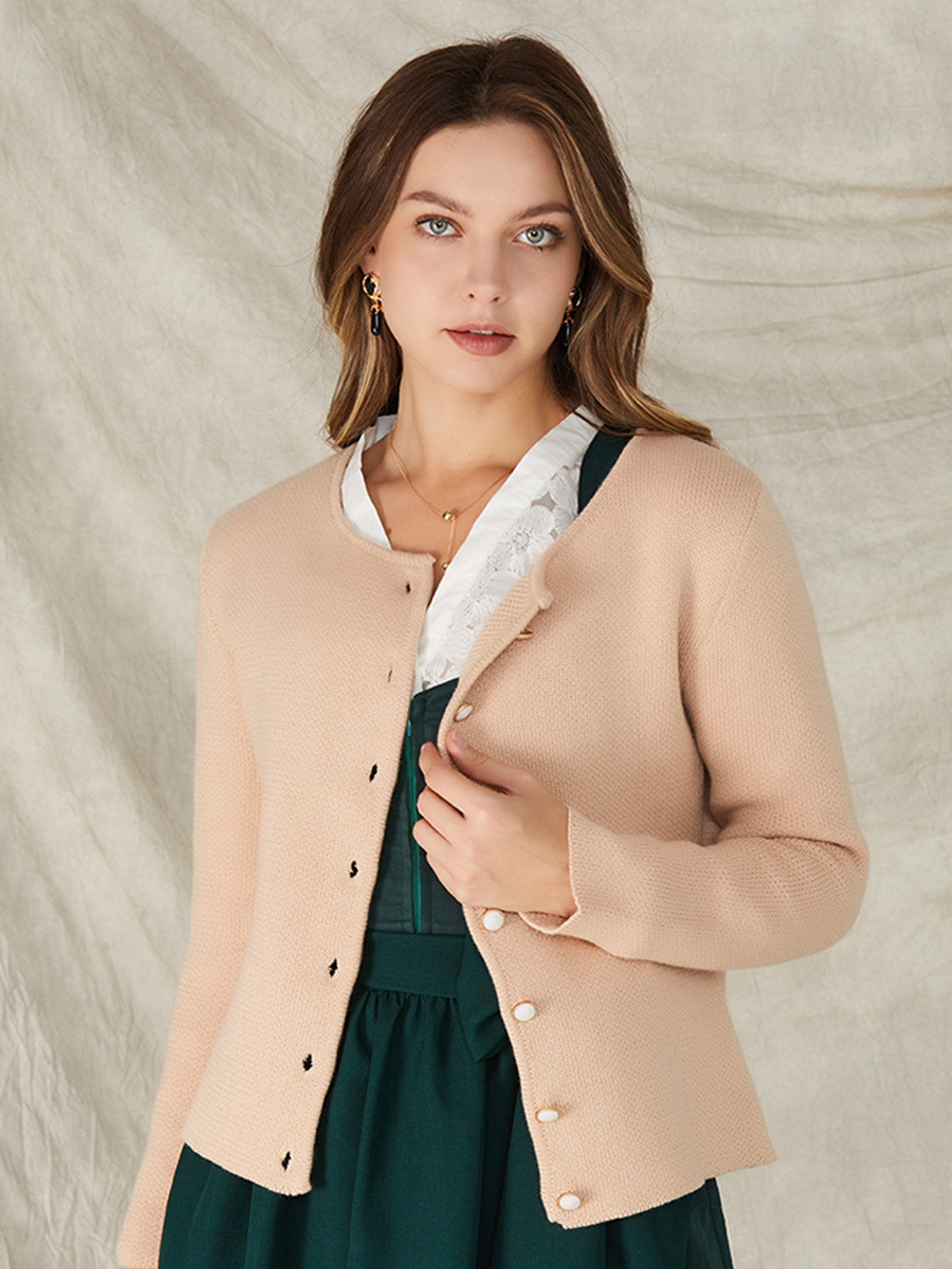 Brown Slim-Fit Button Knit Jackets 