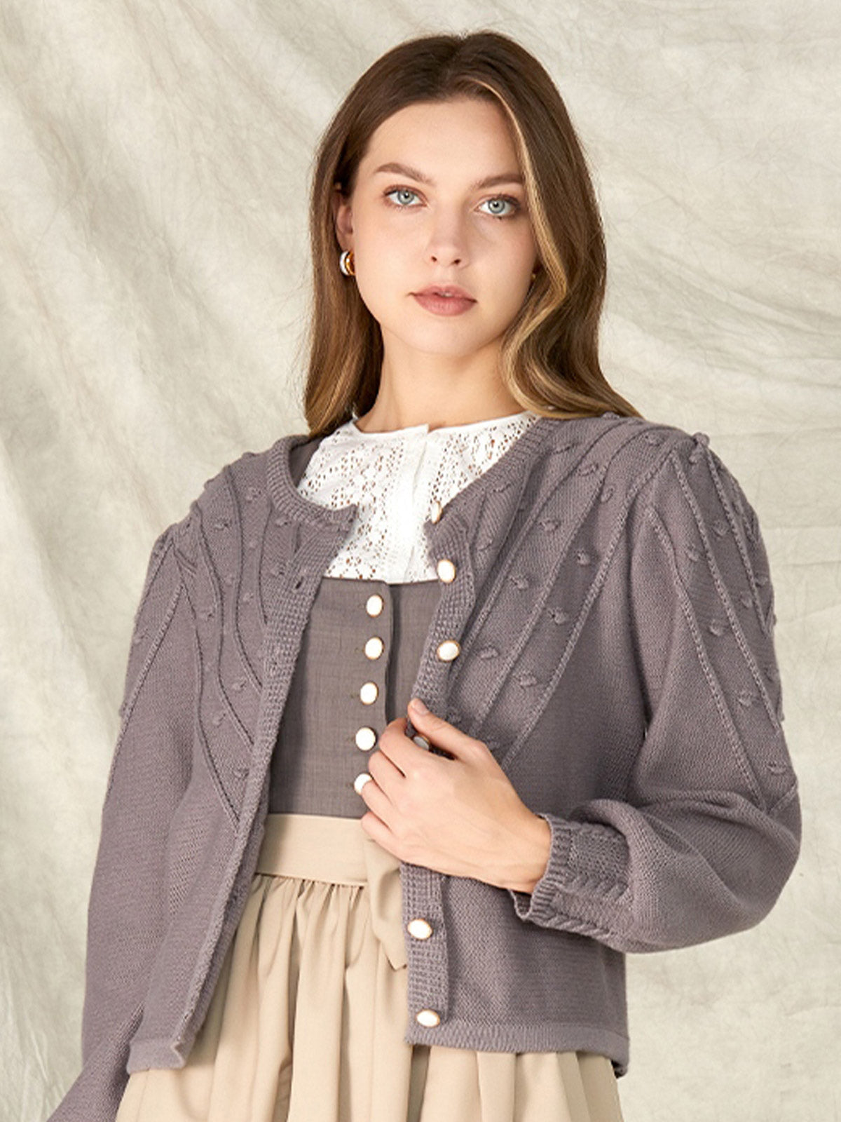 Gray Loose Button Knit Jackets 