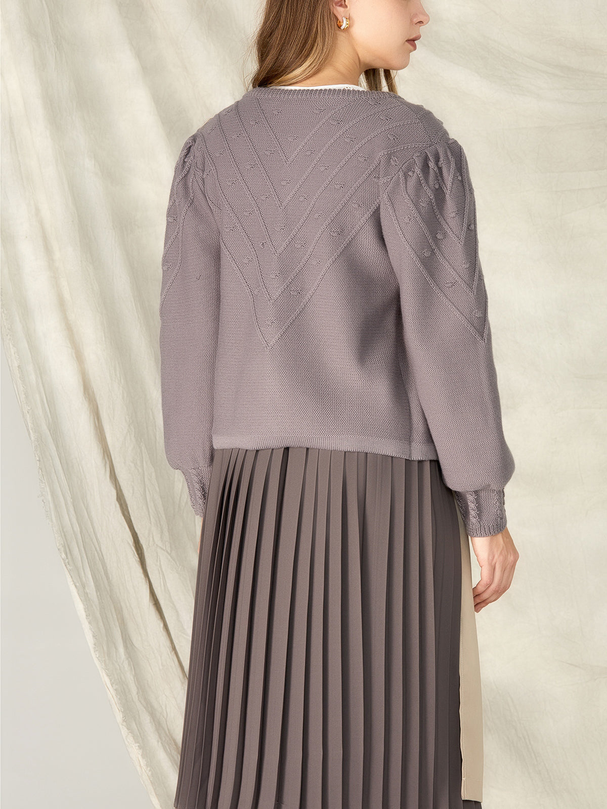 Gray Loose Button Knit Jackets 