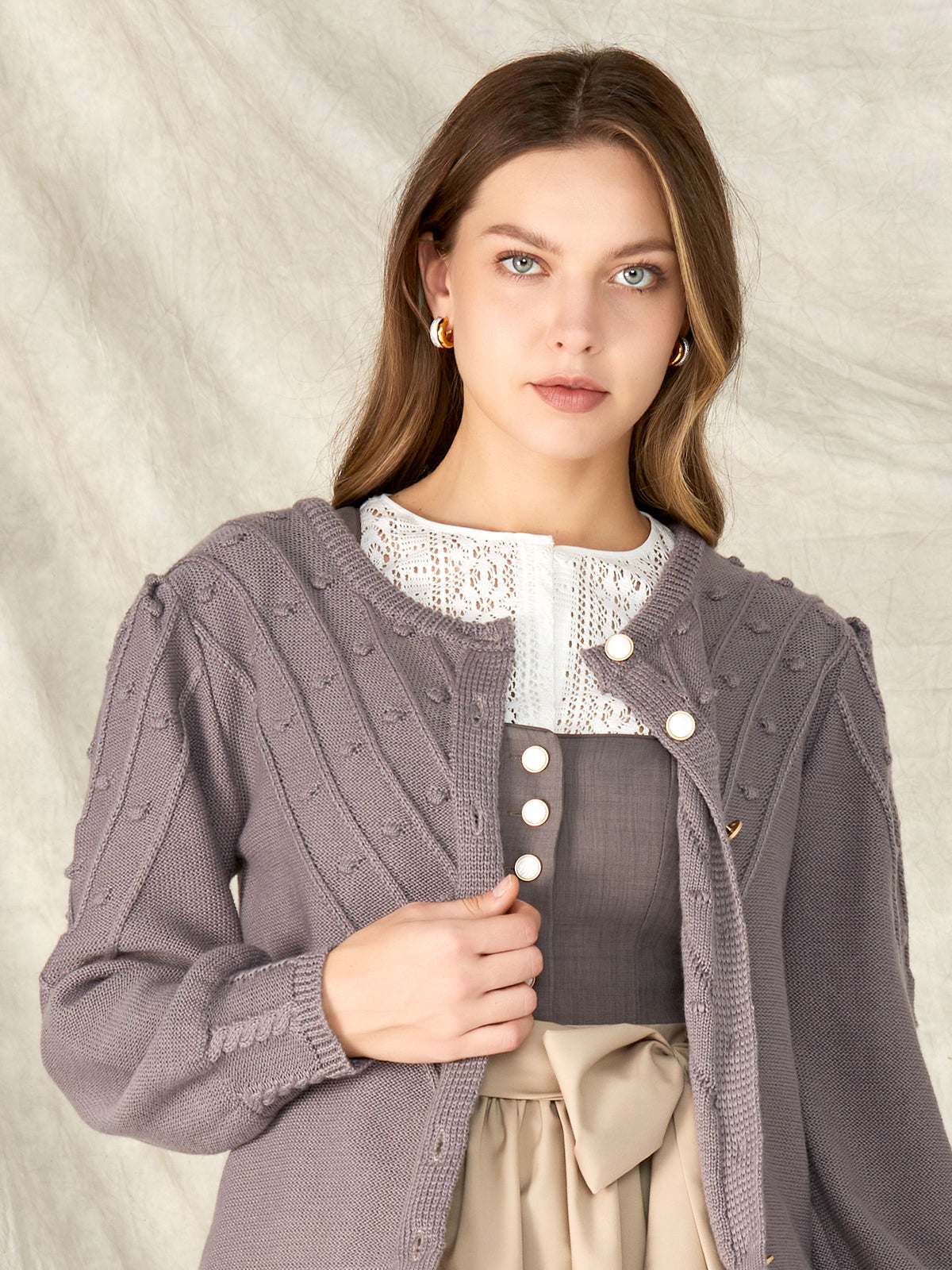 Gray Loose Button Knit Jackets 